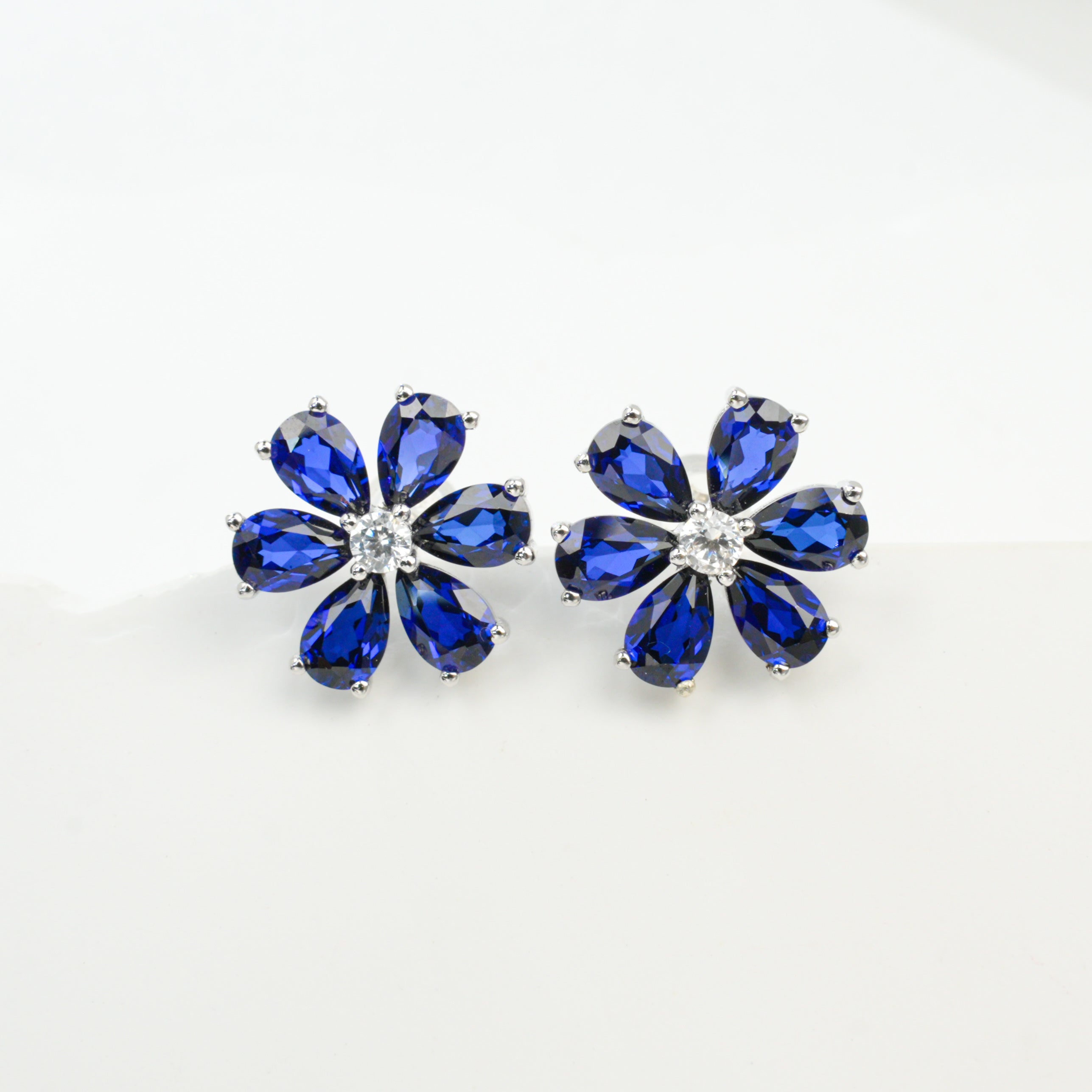 Lab-Grown Emerald - Emerald Petal Flower-Blooming Diamond-Center Earrings