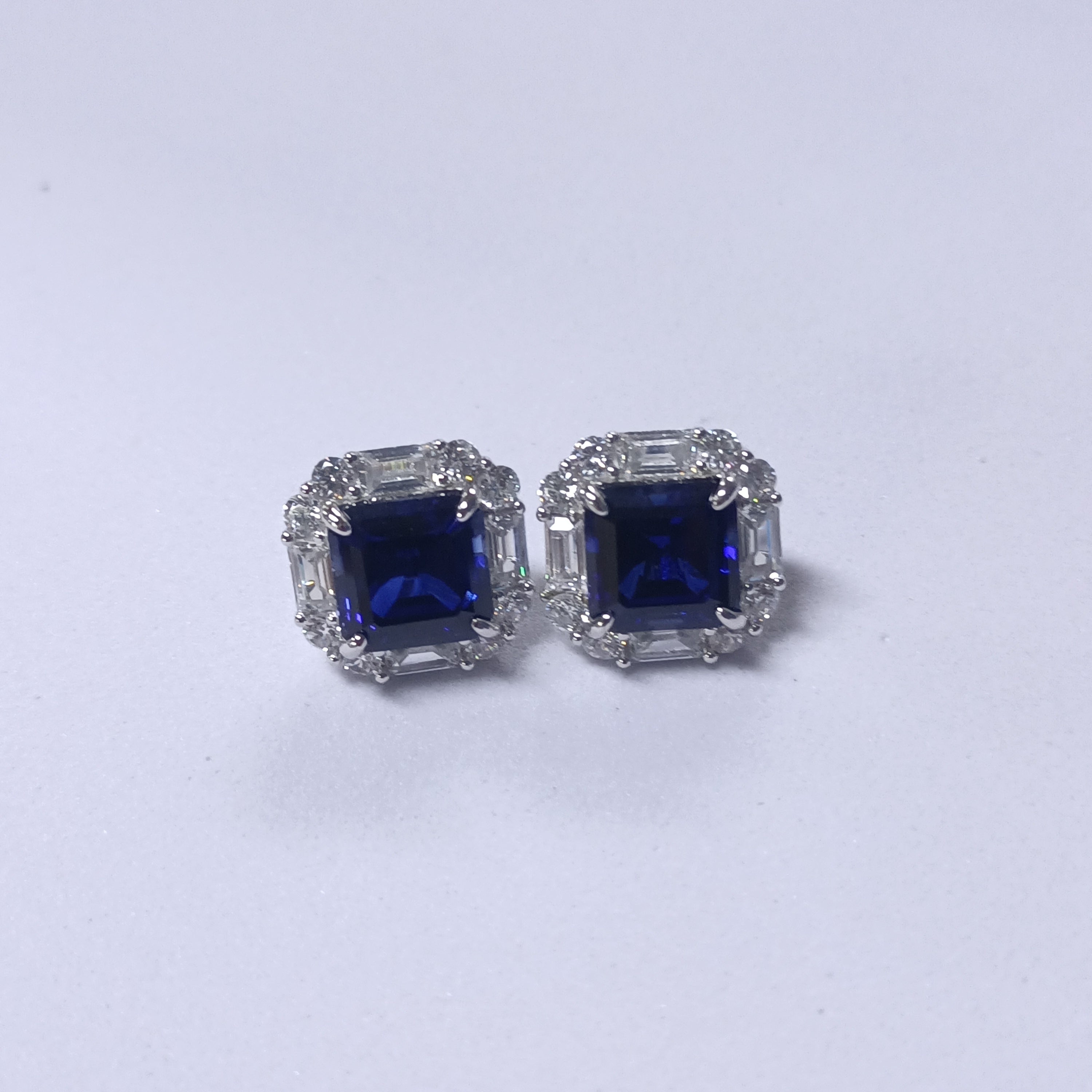 Lab-Grown Emerald - Square Emerald Diamond-Halo Rhombus-Shimmer Earrings