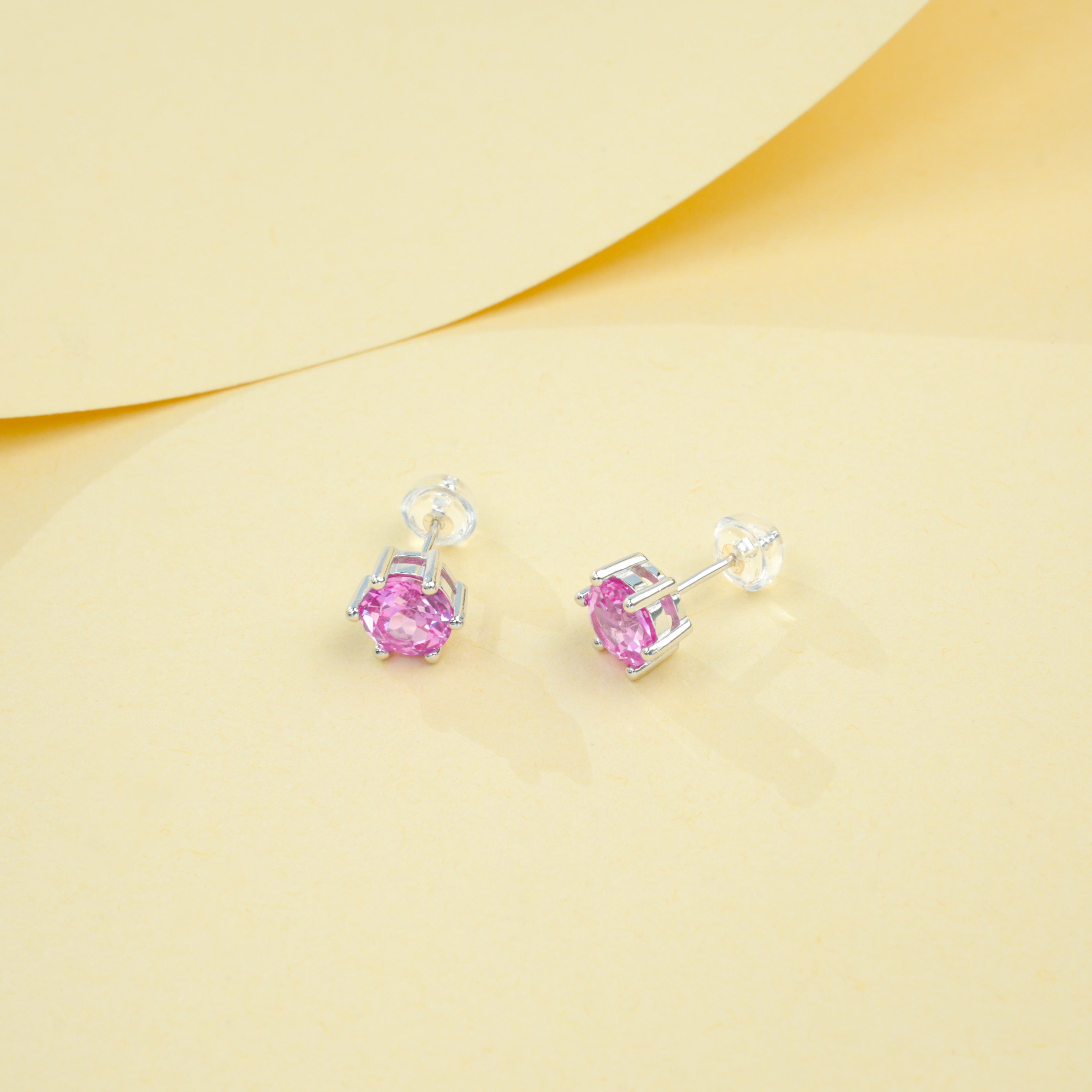 Lab-Grown Padparadscha - Round Crimson Star-Studded Minimalist Earrings