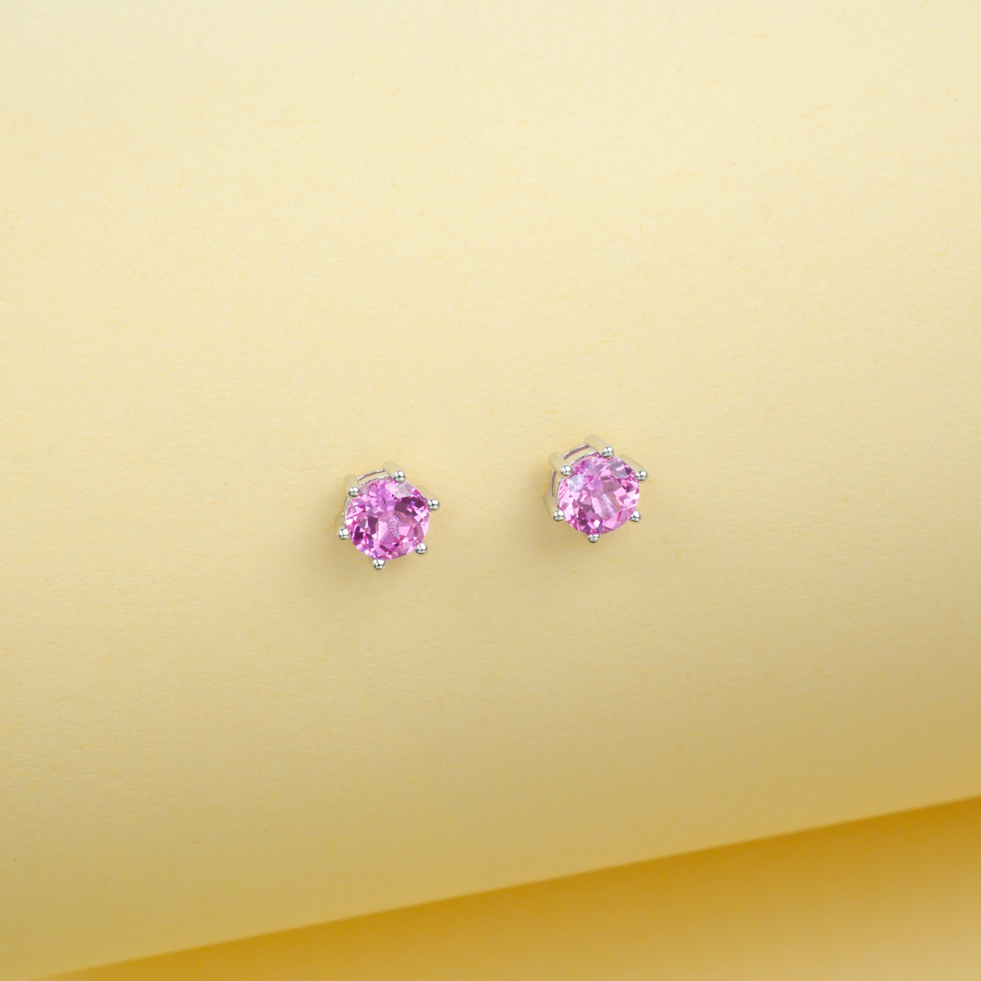 Lab-Grown Padparadscha - Round Crimson Star-Studded Minimalist Earrings