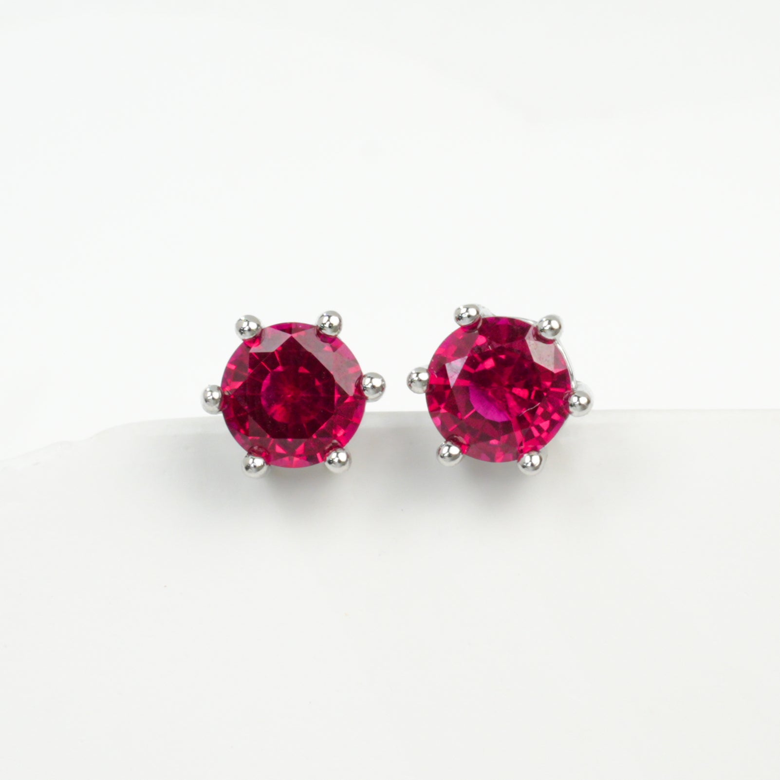 Lab-Grown Padparadscha - Round Crimson Star-Studded Minimalist Earrings