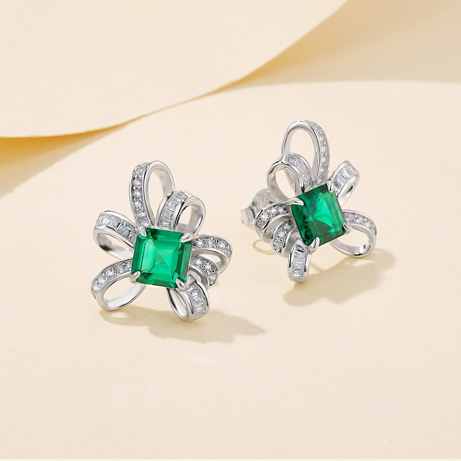 Lab-Grown Ruby - Square Crimson Satin-Knot Diamond-Wrapped Earrings