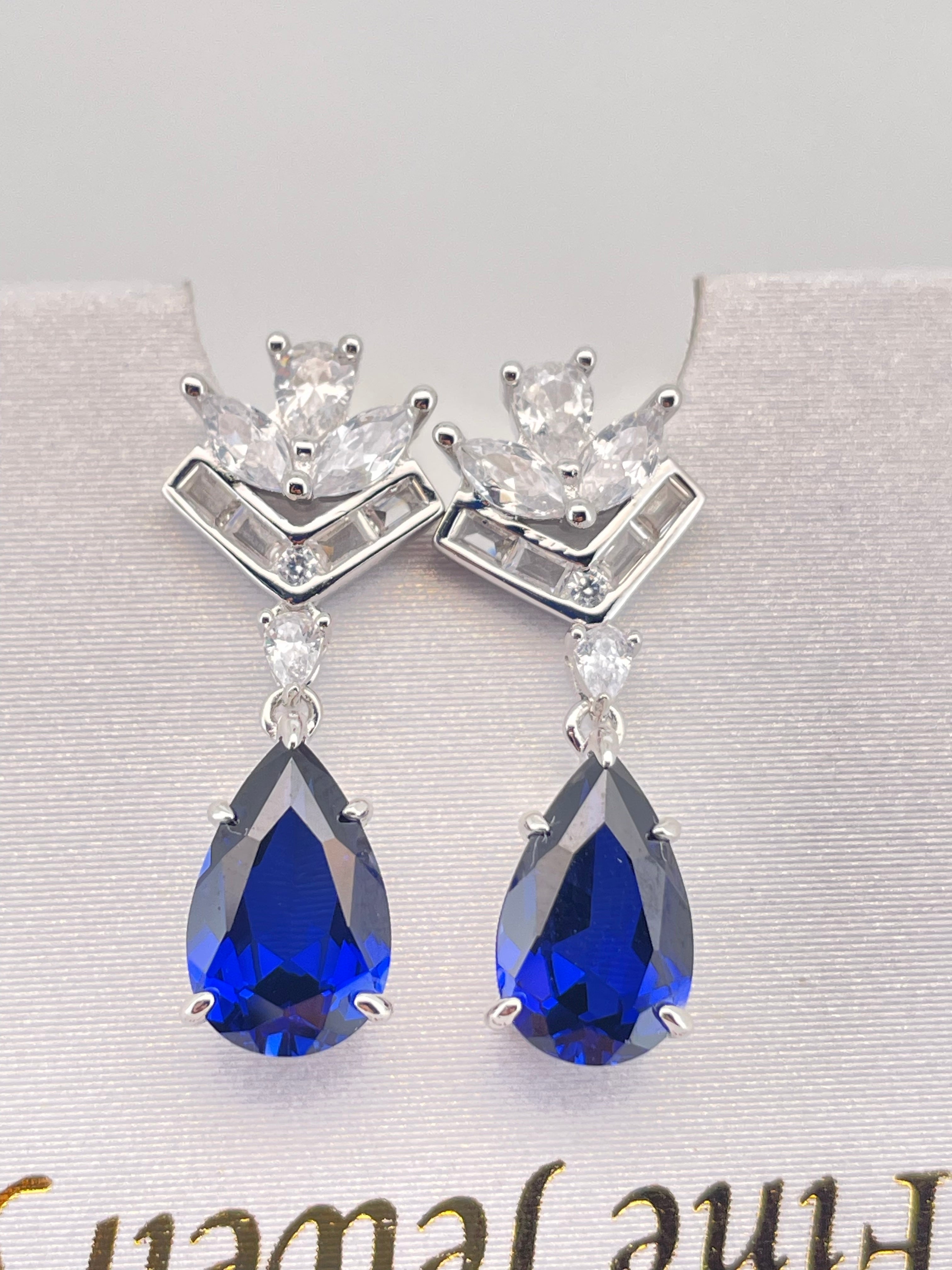 Lab-Grown Ruby - Diamond-Crowned Crimson Teardrop Dangle Ear Hooks