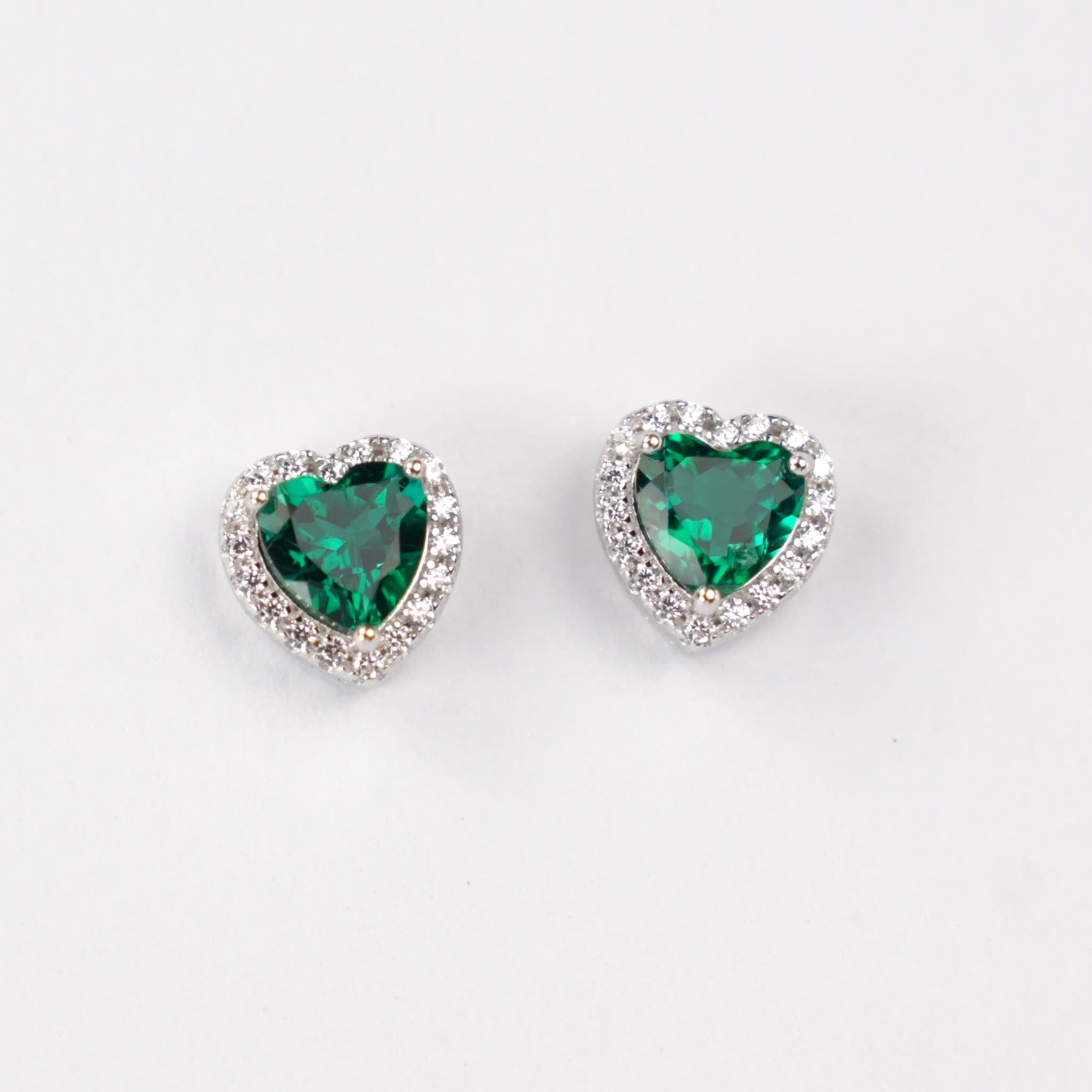 Lab-Grown Ruby - Crimson Heart Diamond-Halo Love Heart Earrings