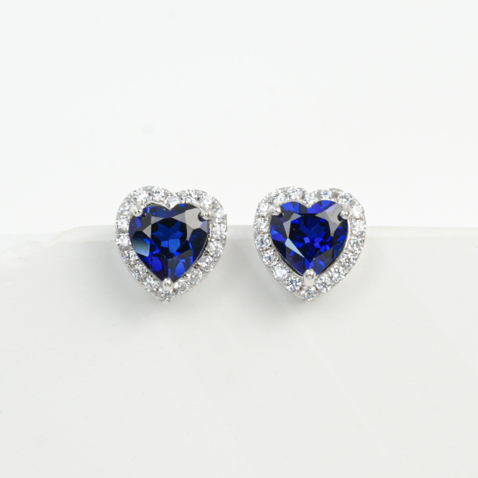 Lab-Grown Ruby - Crimson Heart Diamond-Halo Love Heart Earrings