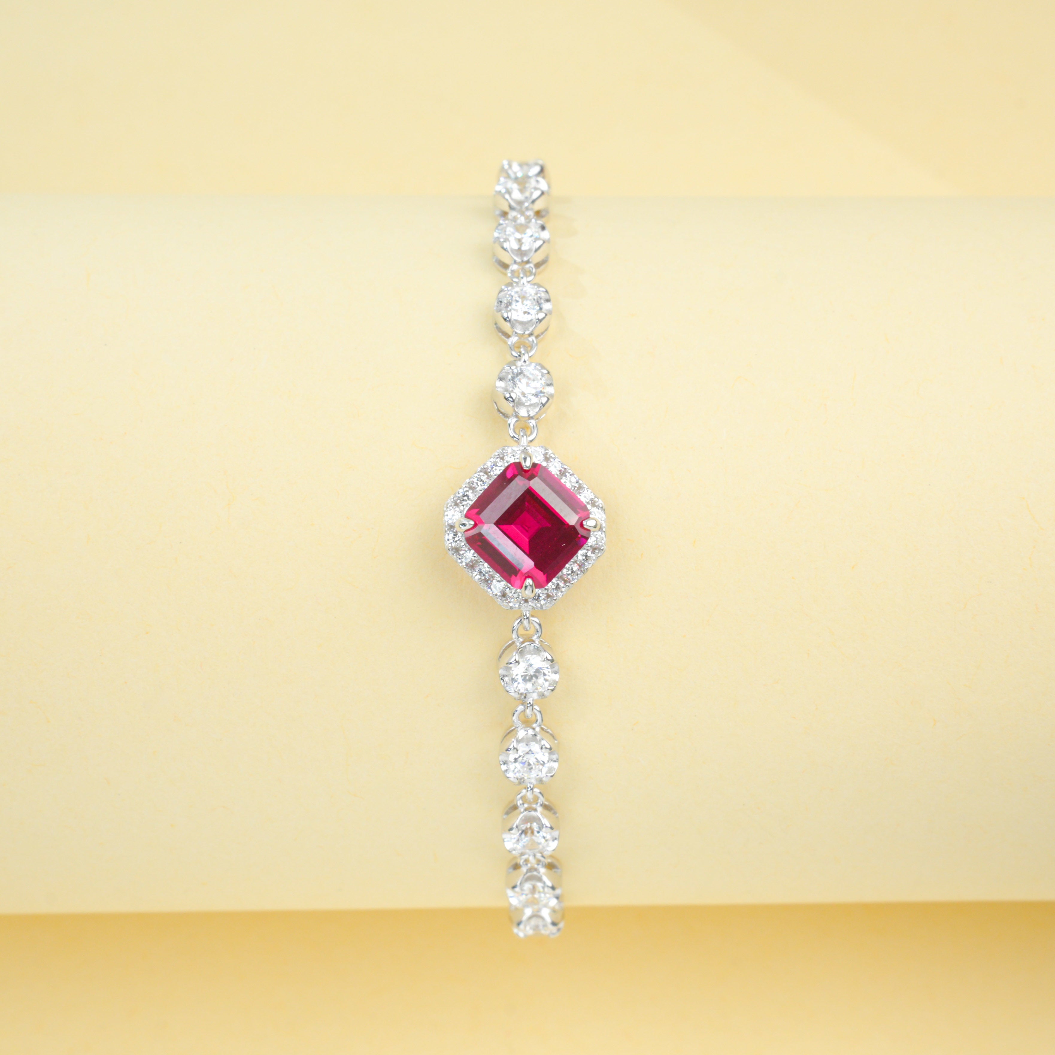 Lab-Grown Emerald - Square Emerald Diamond-Chain Soft-Wrist Bracelet