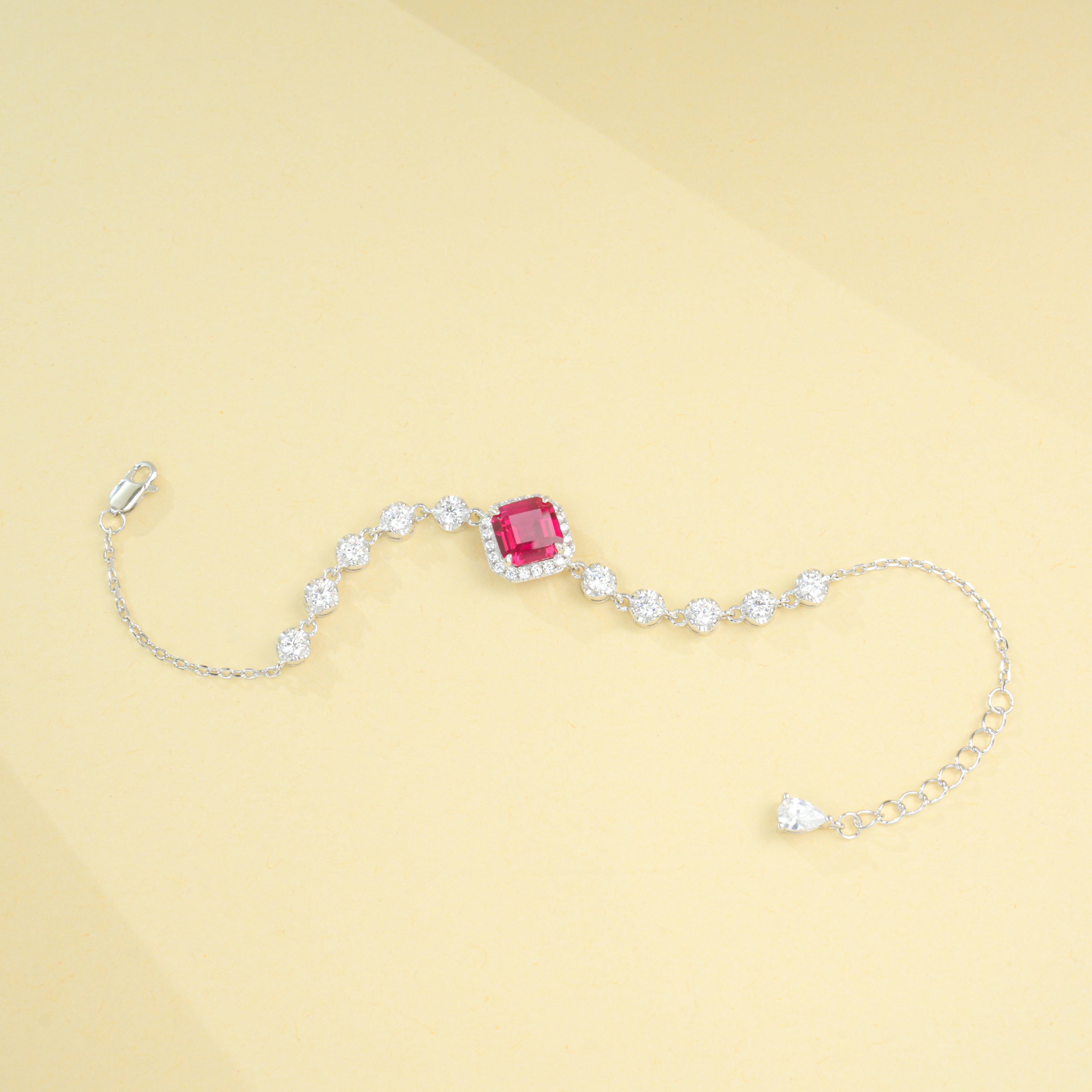 Lab-Grown Emerald - Square Emerald Diamond-Chain Soft-Wrist Bracelet