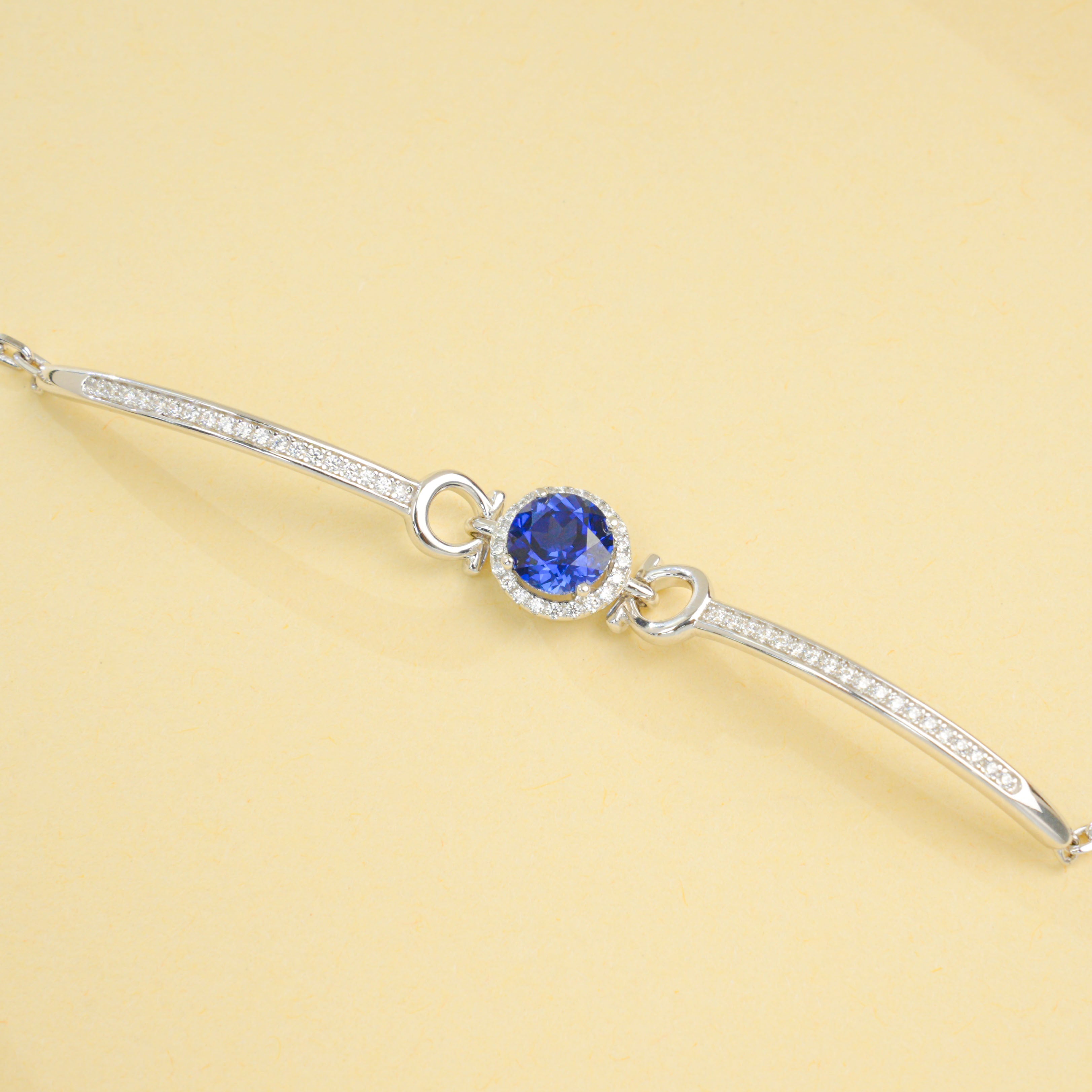 Lab-Grown Sapphire - Round Blue Diamond-Inset Soft-Arc Bracelet