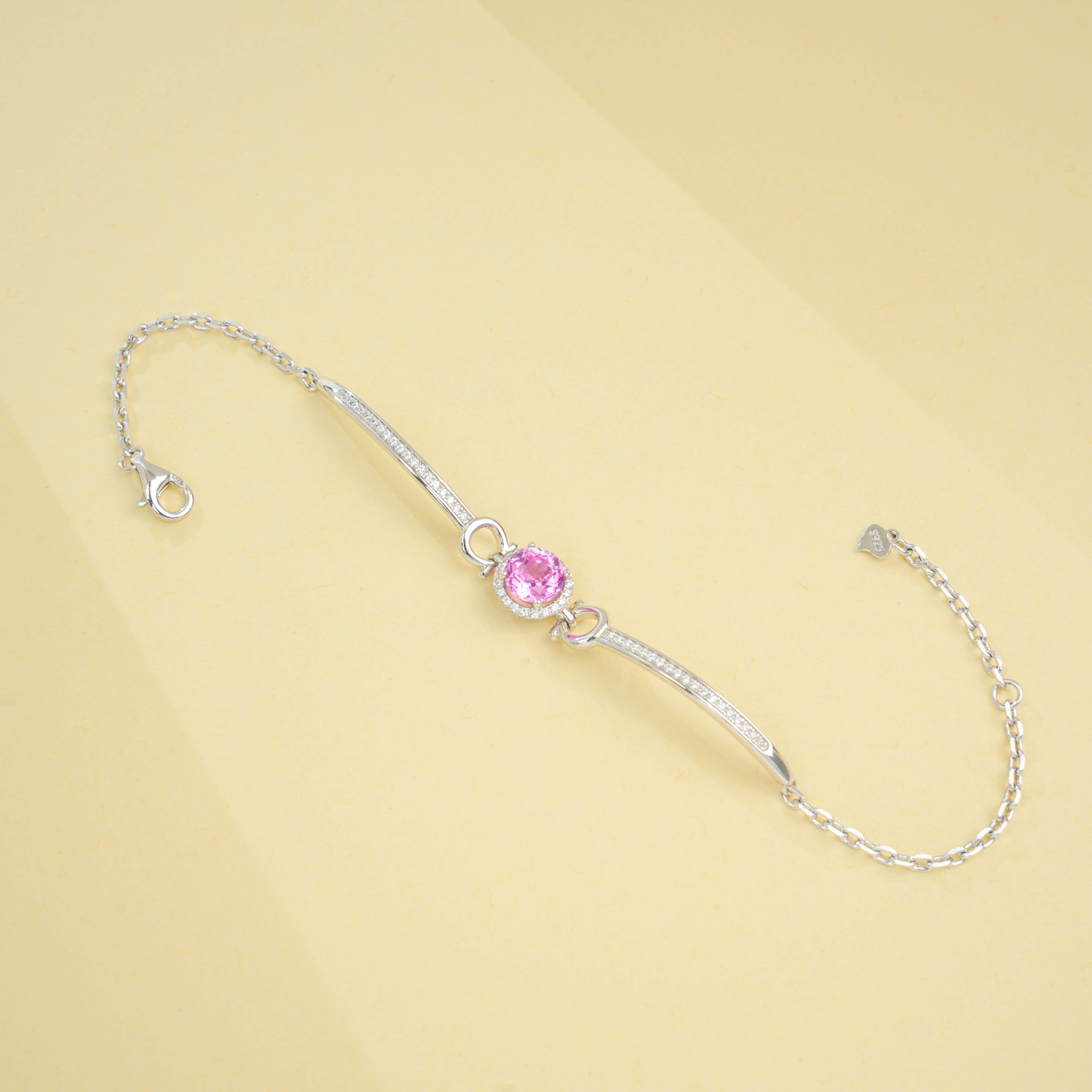 Lab-Grown Sapphire - Round Blue Diamond-Inset Soft-Arc Bracelet