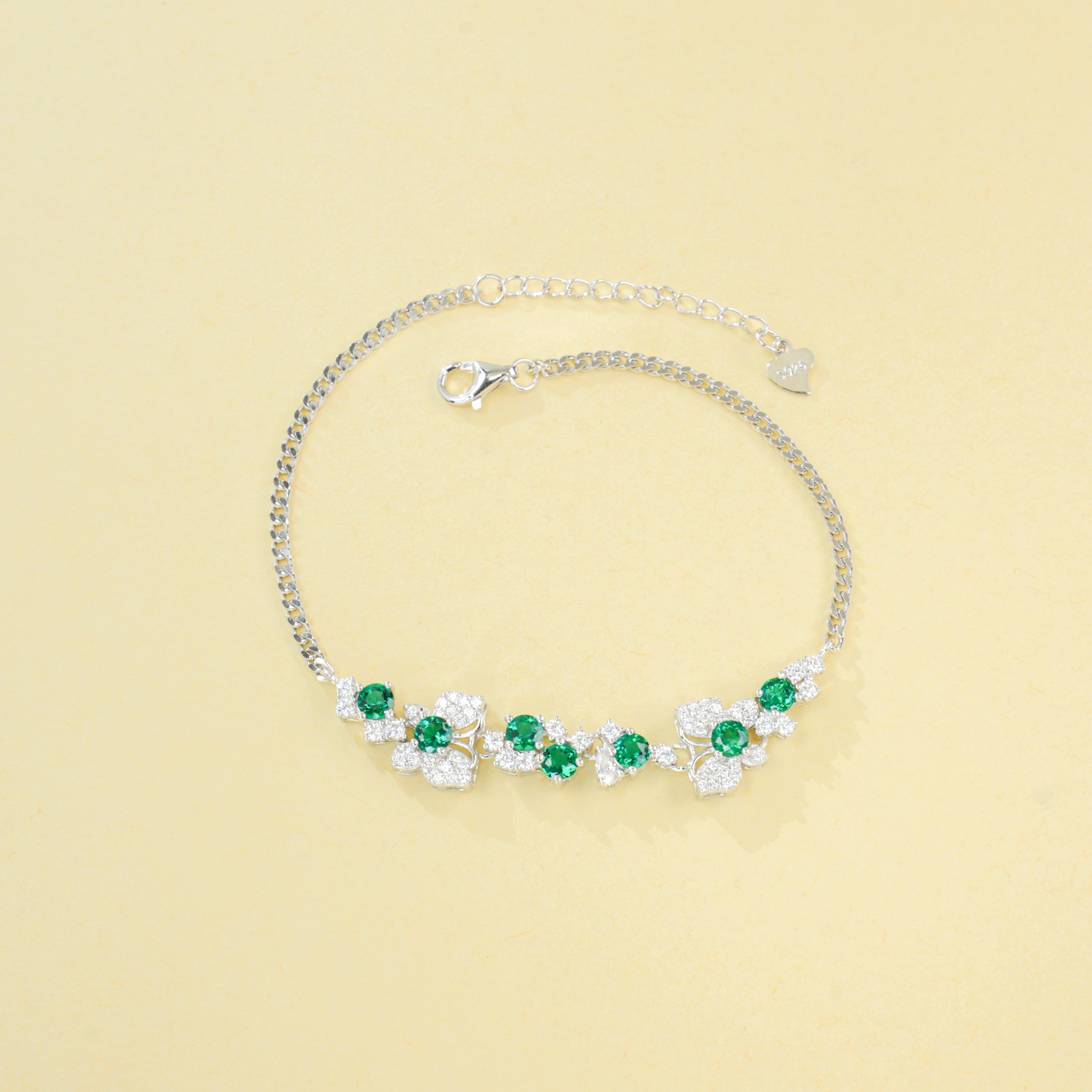 Lab-Grown Emerald - Emerald Cluster Floral Vine Soft-Wrist Bracelet