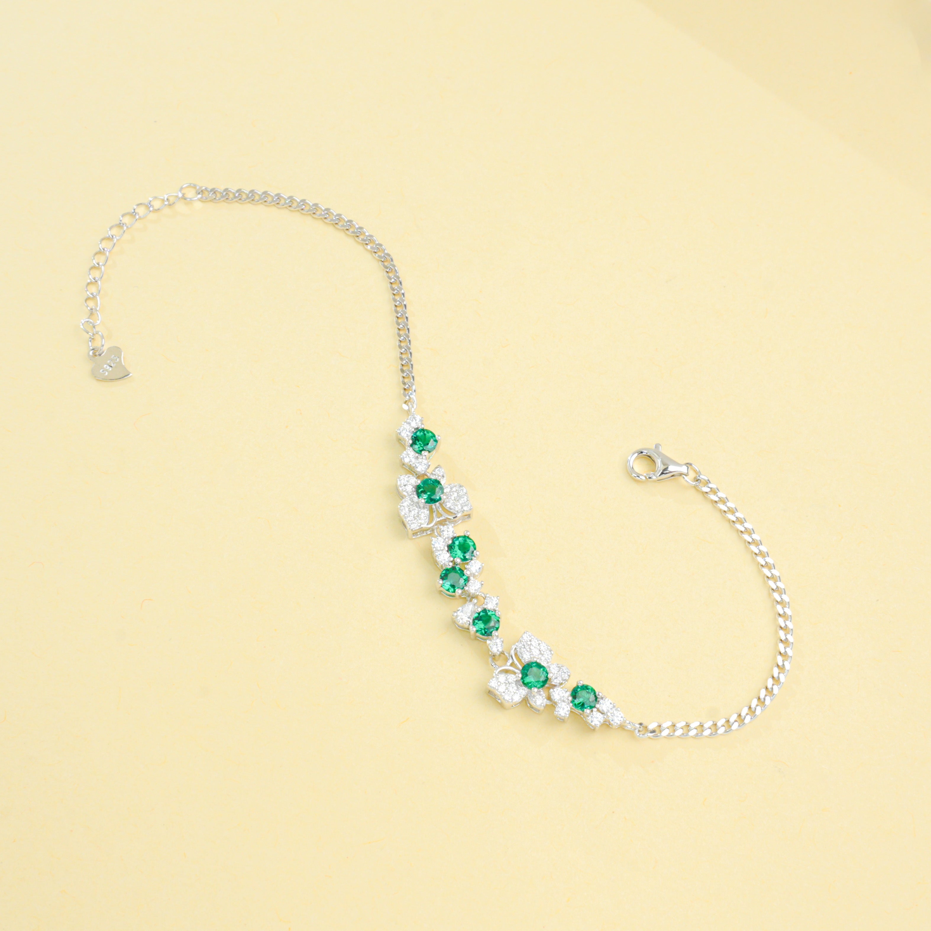 Lab-Grown Emerald - Emerald Cluster Floral Vine Soft-Wrist Bracelet