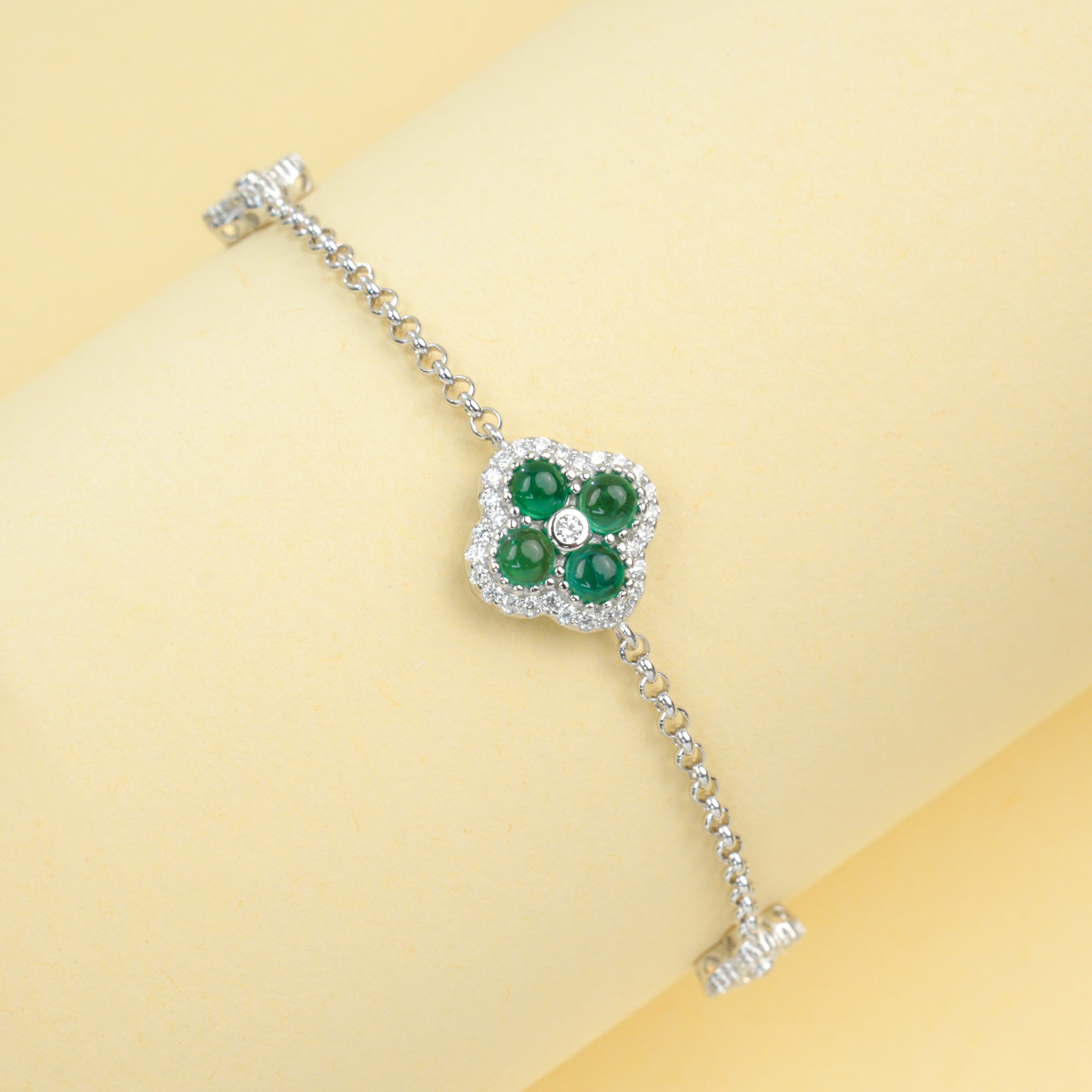 Lab-Grown Emerald - Emerald Heart Four-Leaf Lucky Charm Bracelet
