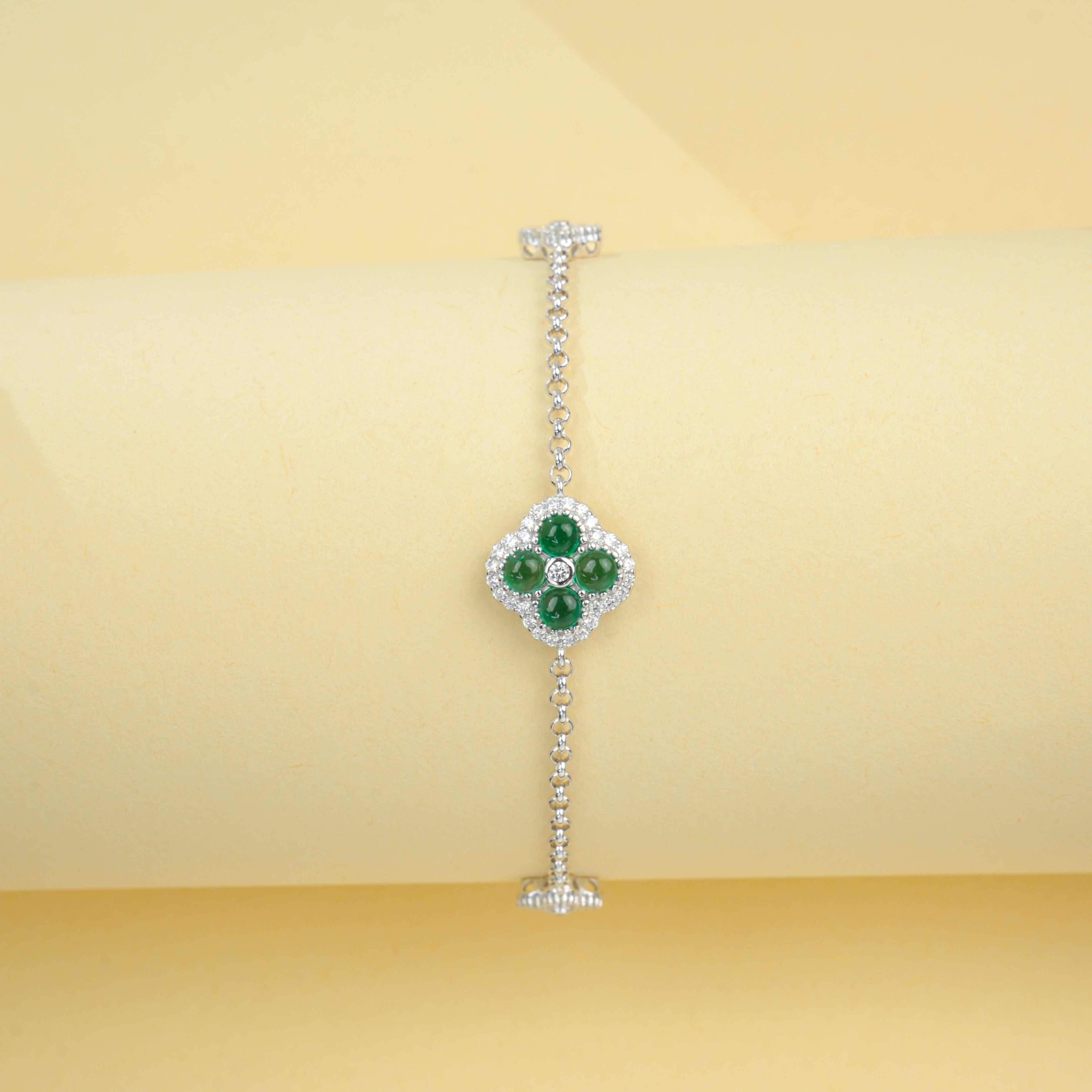 Lab-Grown Emerald - Emerald Heart Four-Leaf Lucky Charm Bracelet