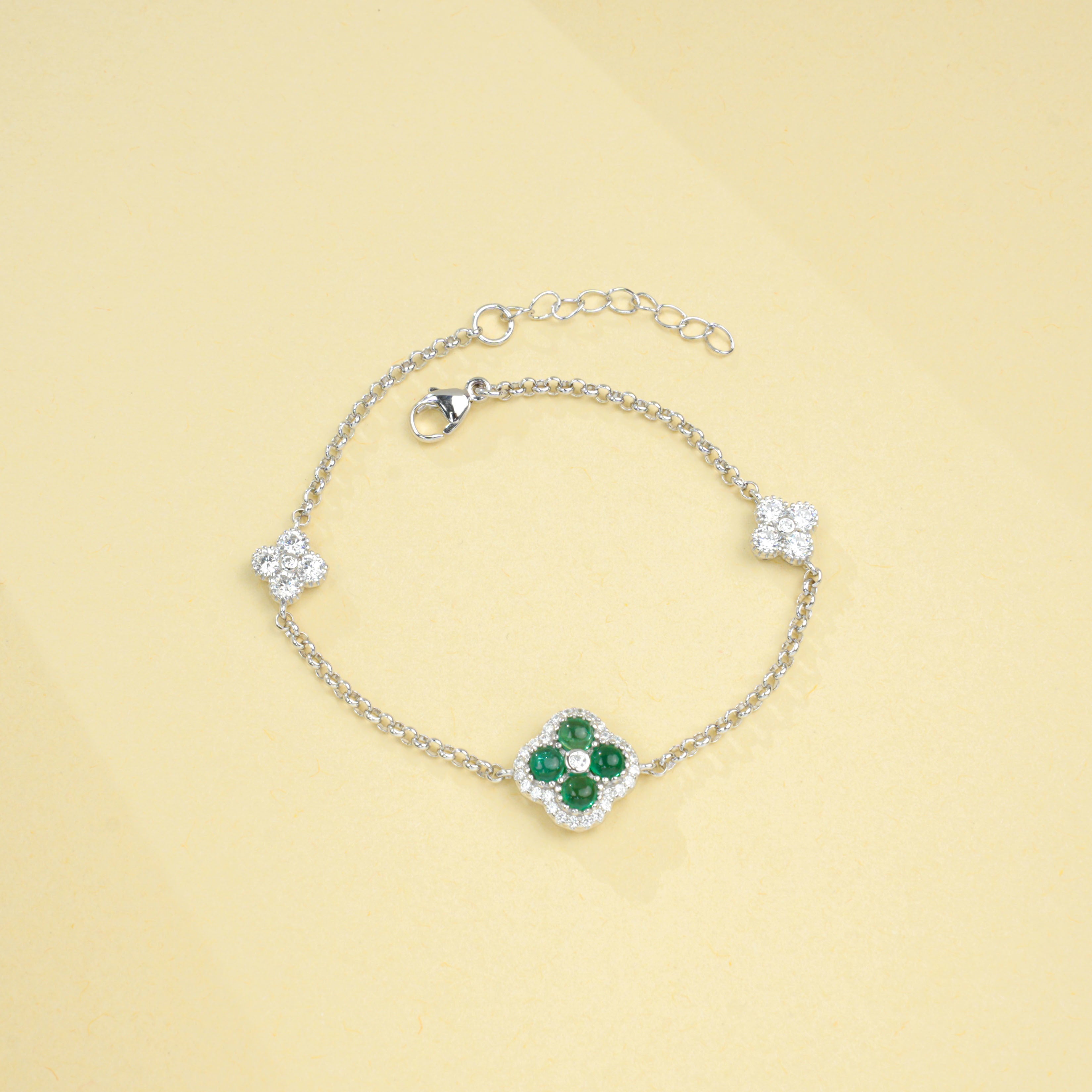 Lab-Grown Emerald - Emerald Heart Four-Leaf Lucky Charm Bracelet