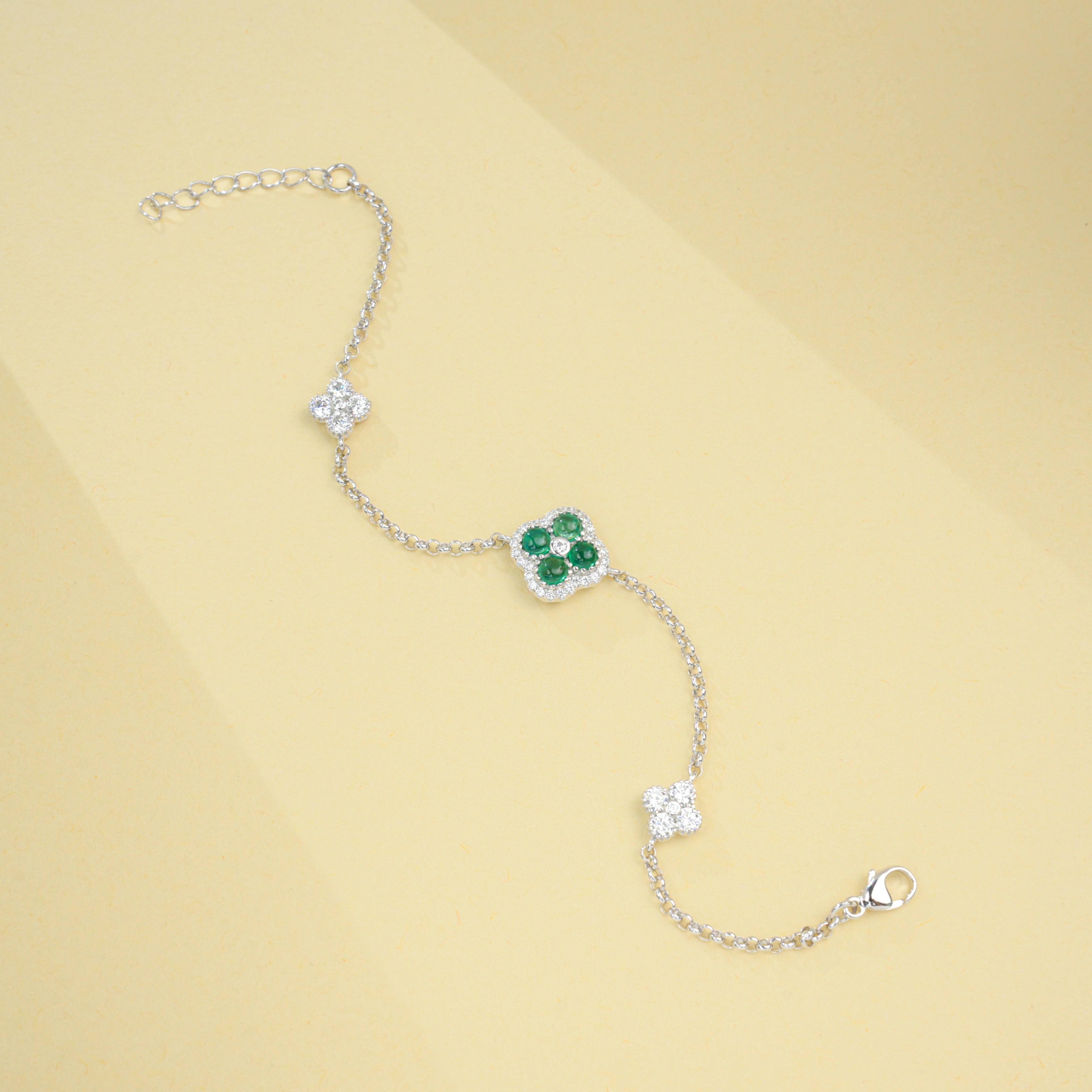 Lab-Grown Emerald - Emerald Heart Four-Leaf Lucky Charm Bracelet