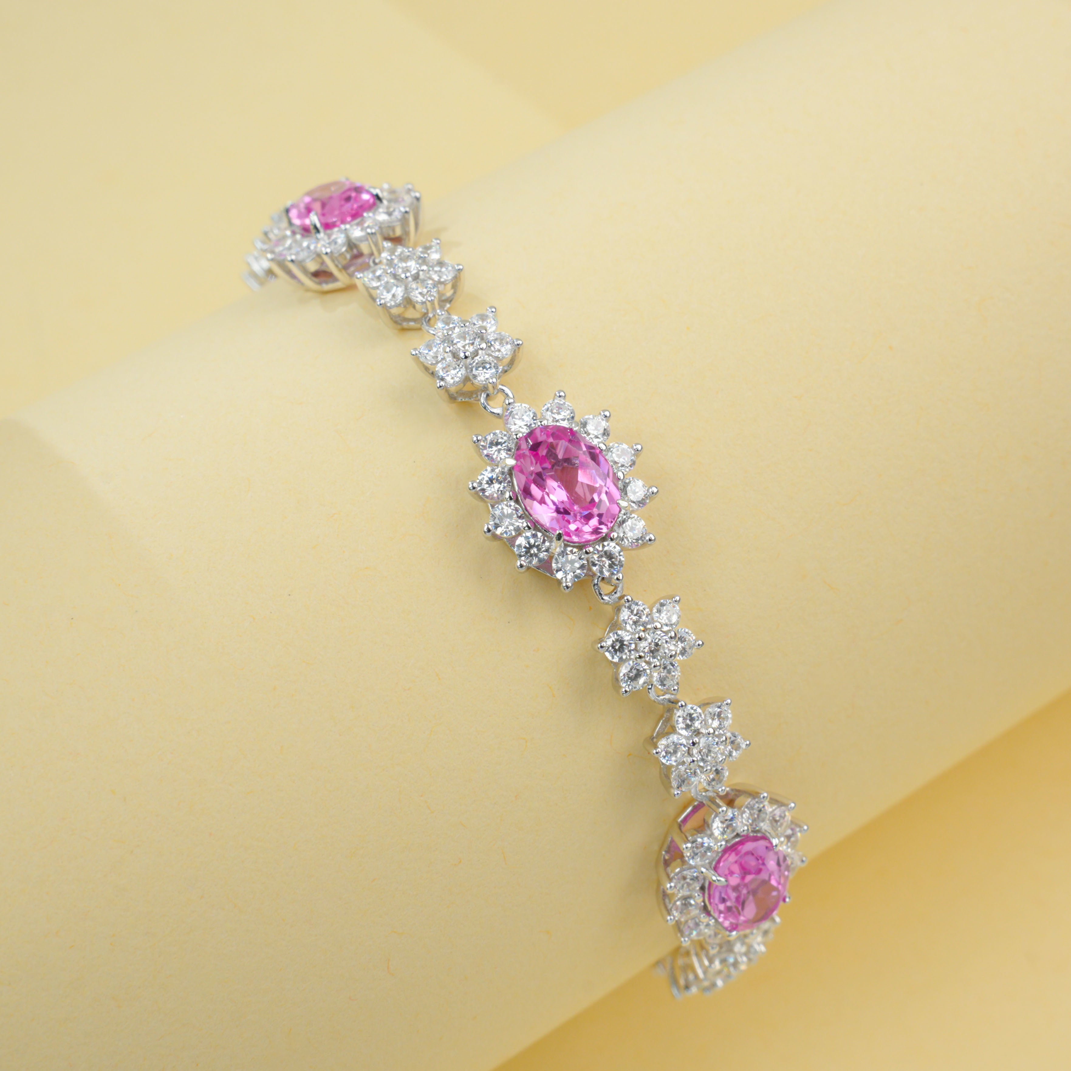 Lab-Grown Padparadscha - Crimson Star Flower Cluster Soft Wrist Bracelet