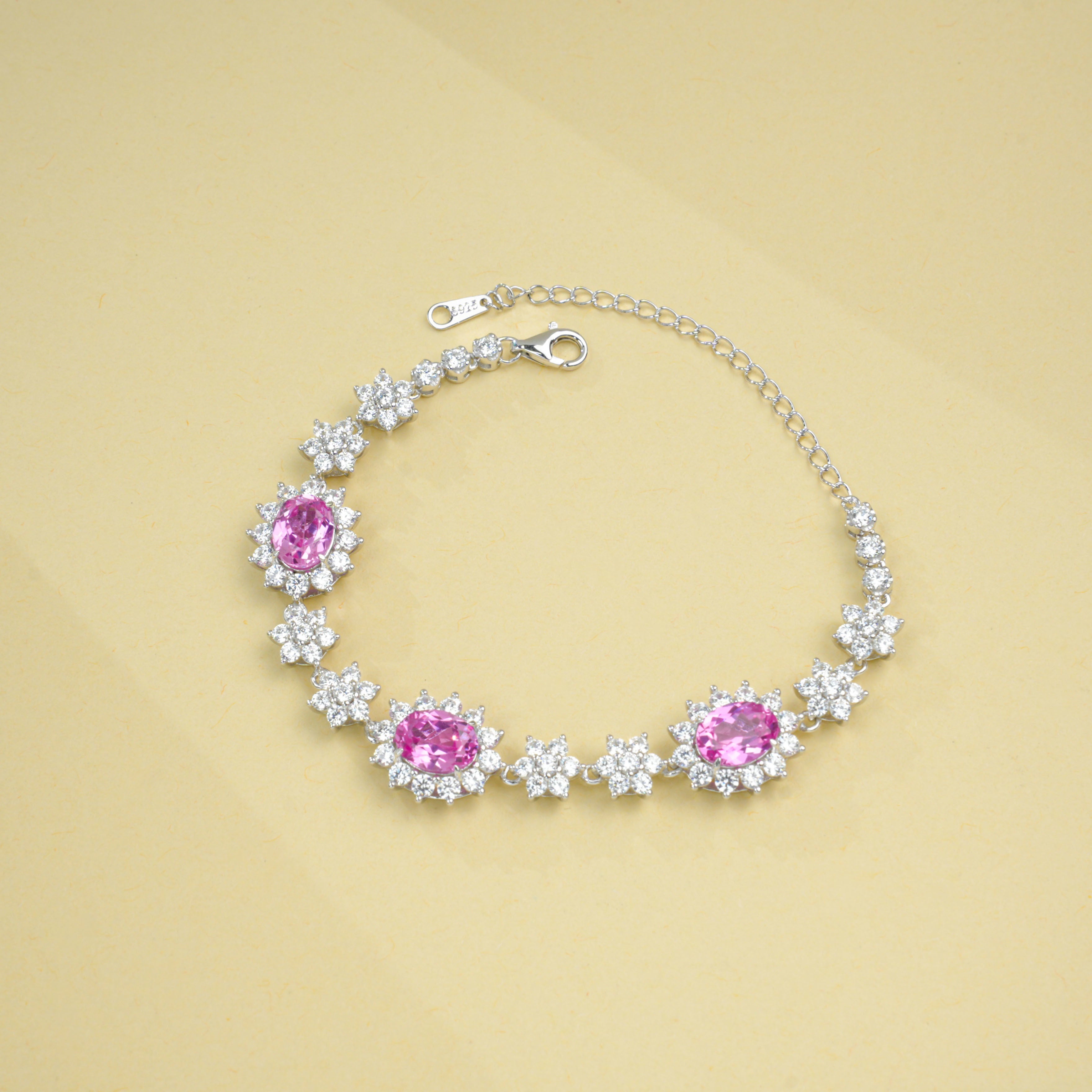 Lab-Grown Padparadscha - Crimson Star Flower Cluster Soft Wrist Bracelet