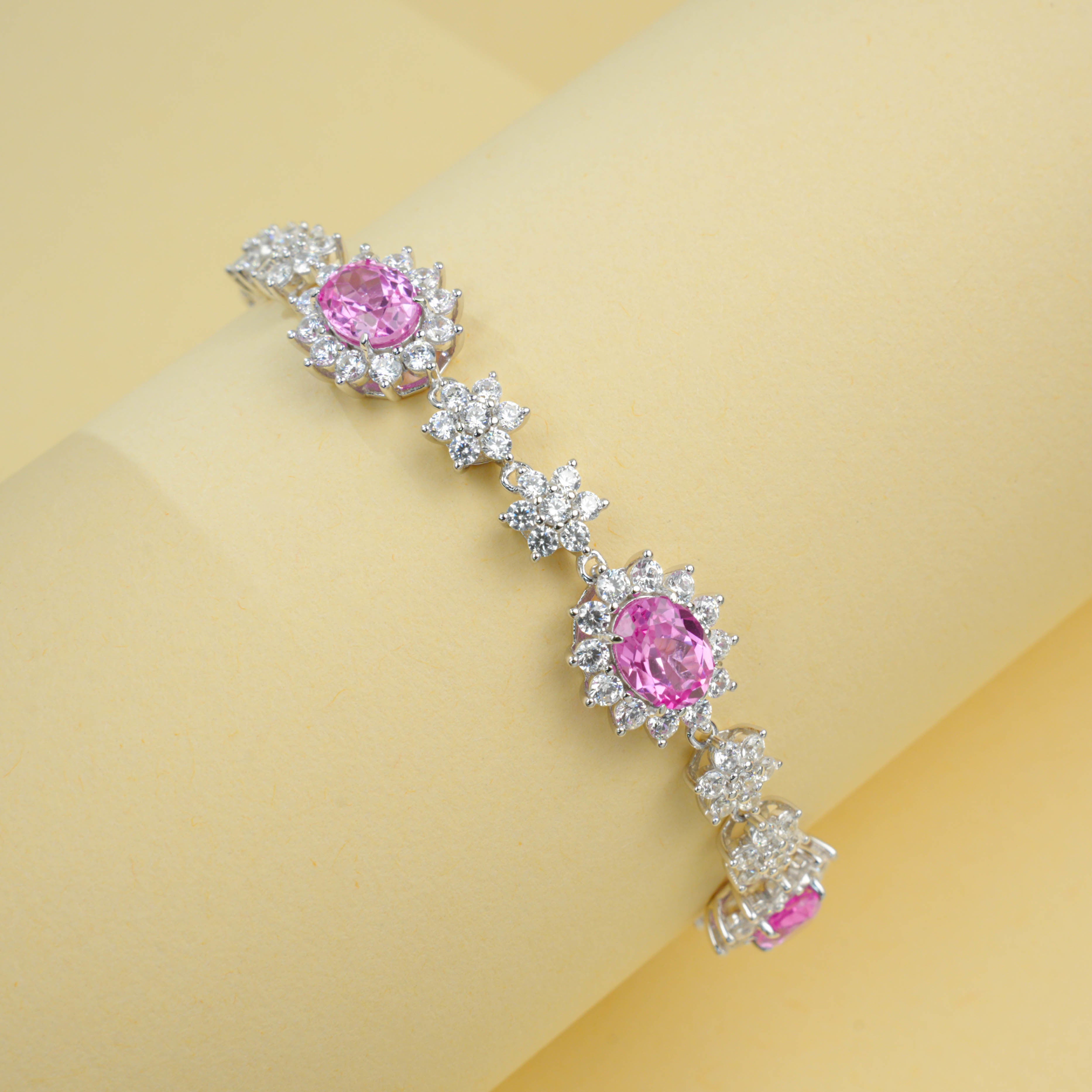 Lab-Grown Padparadscha - Crimson Star Flower Cluster Soft Wrist Bracelet