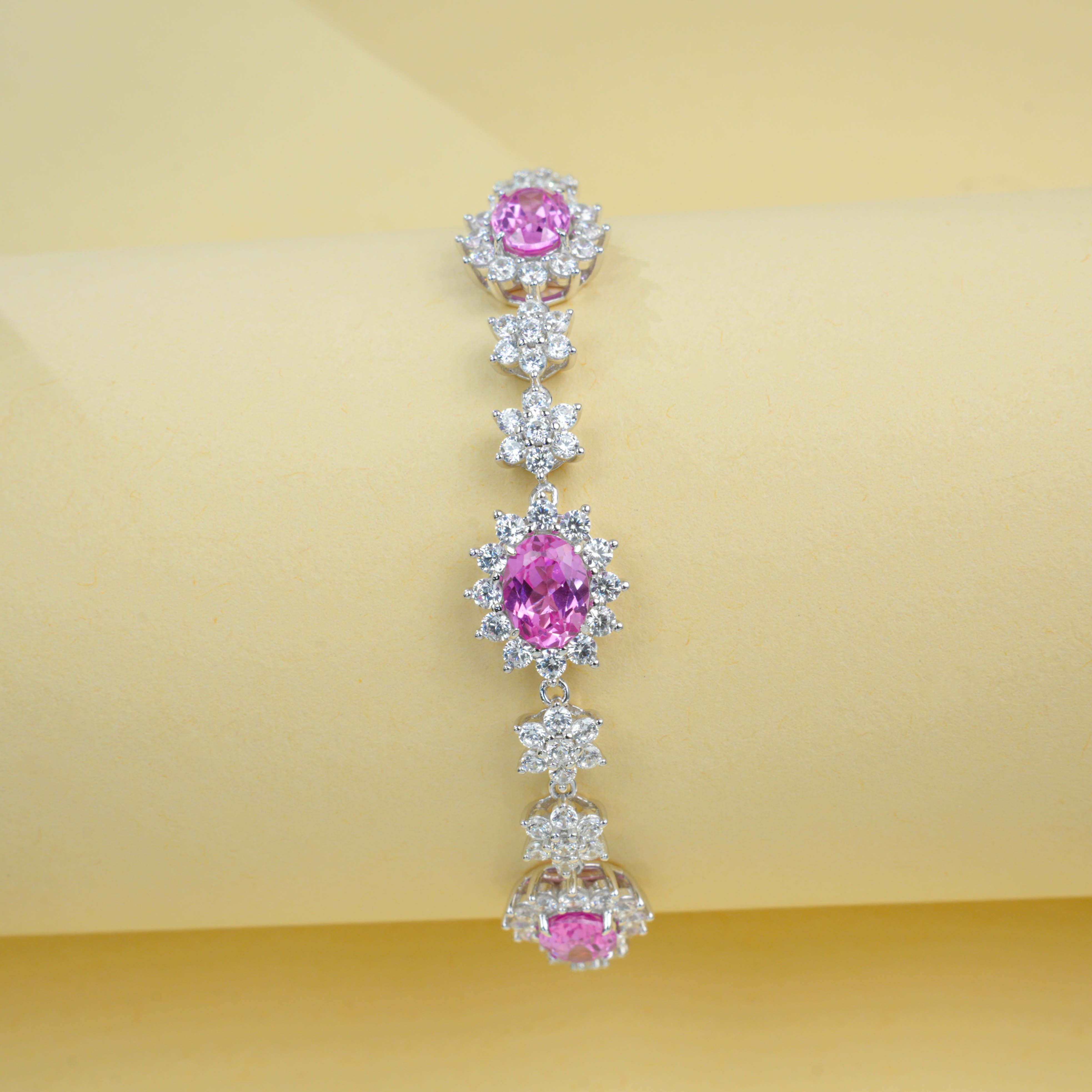 Lab-Grown Padparadscha - Crimson Star Flower Cluster Soft Wrist Bracelet