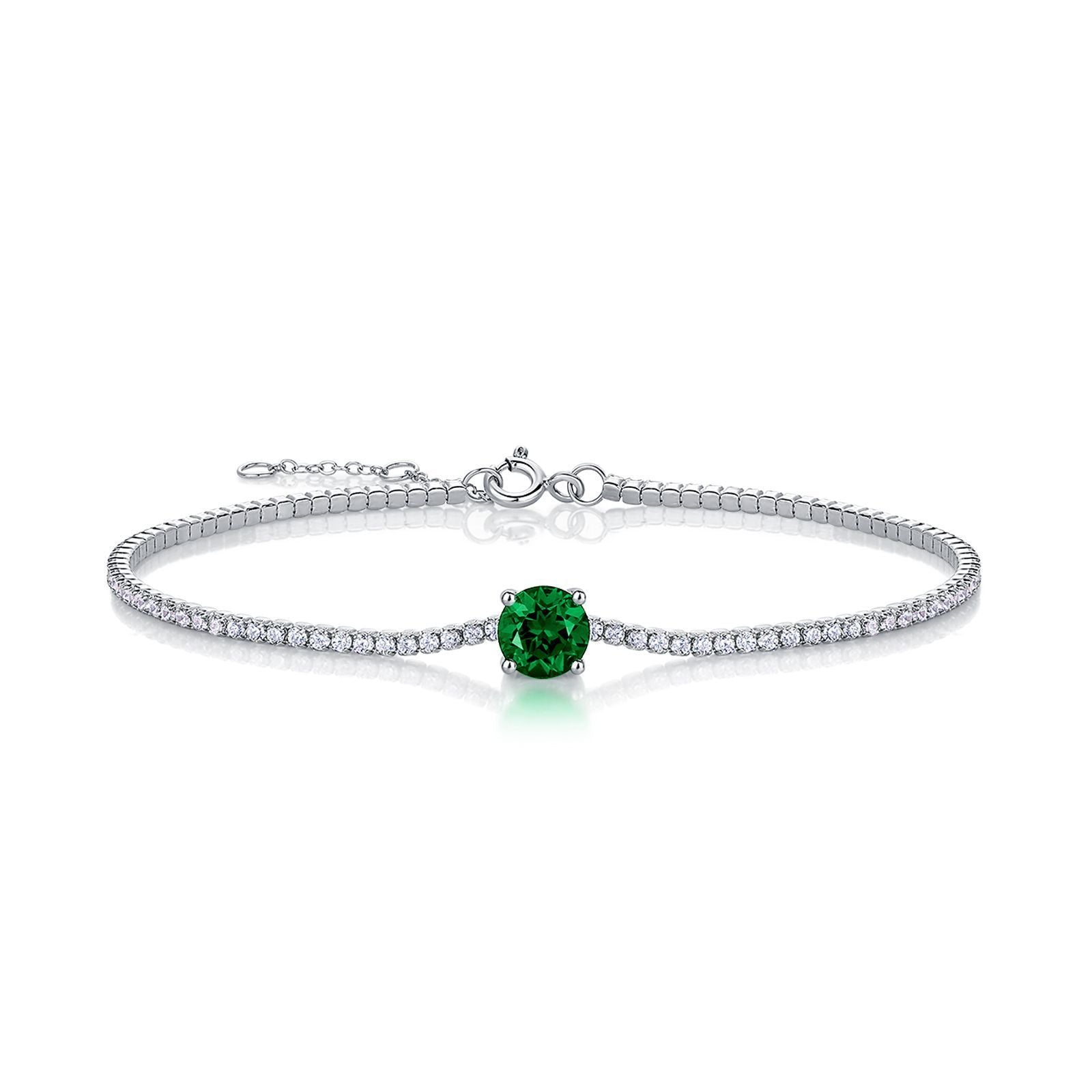 Lab-Grown Emerald - Round Emerald Diamond Chain Simple Bracelet