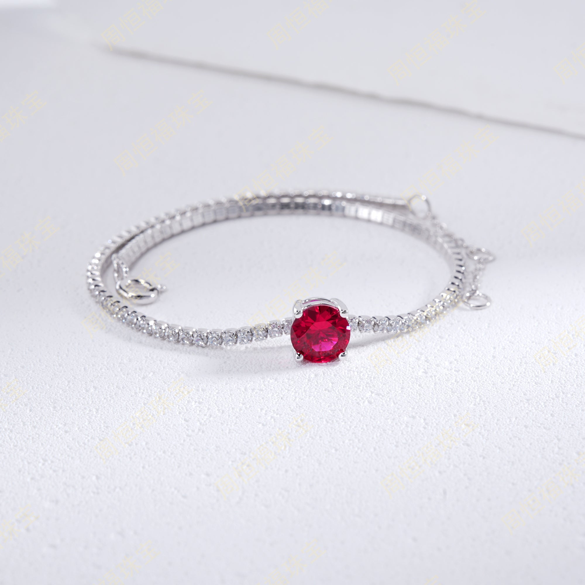 Lab-Grown Emerald - Round Emerald Diamond Chain Simple Bracelet