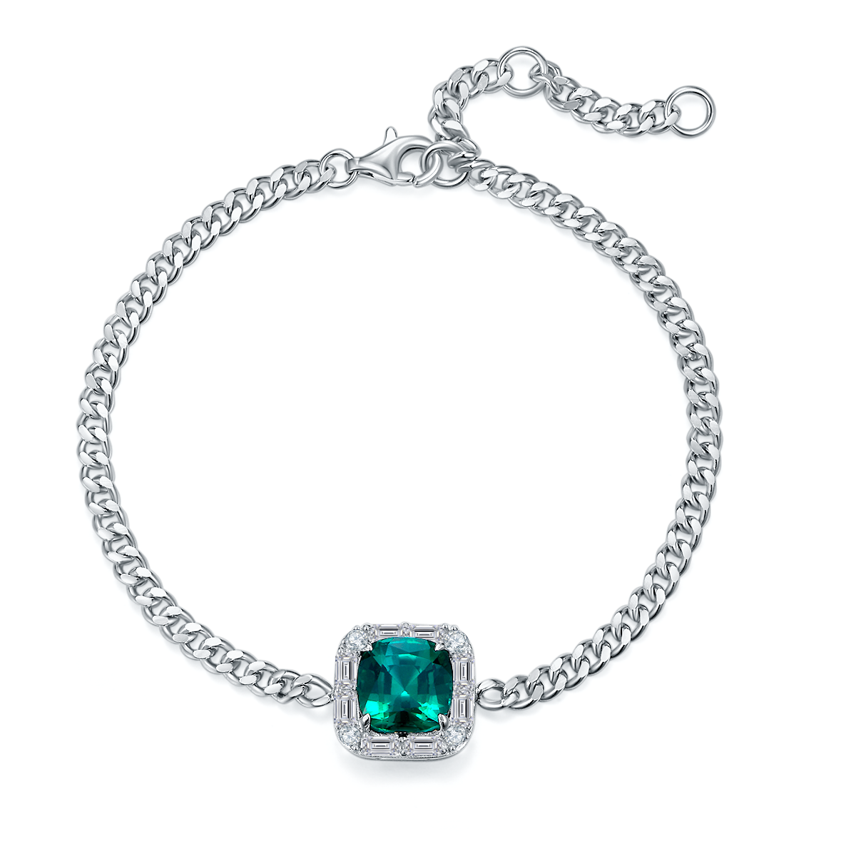 Lab-Grown Emerald - Square Emerald Diamond-Set Chunky Chain Bracelet