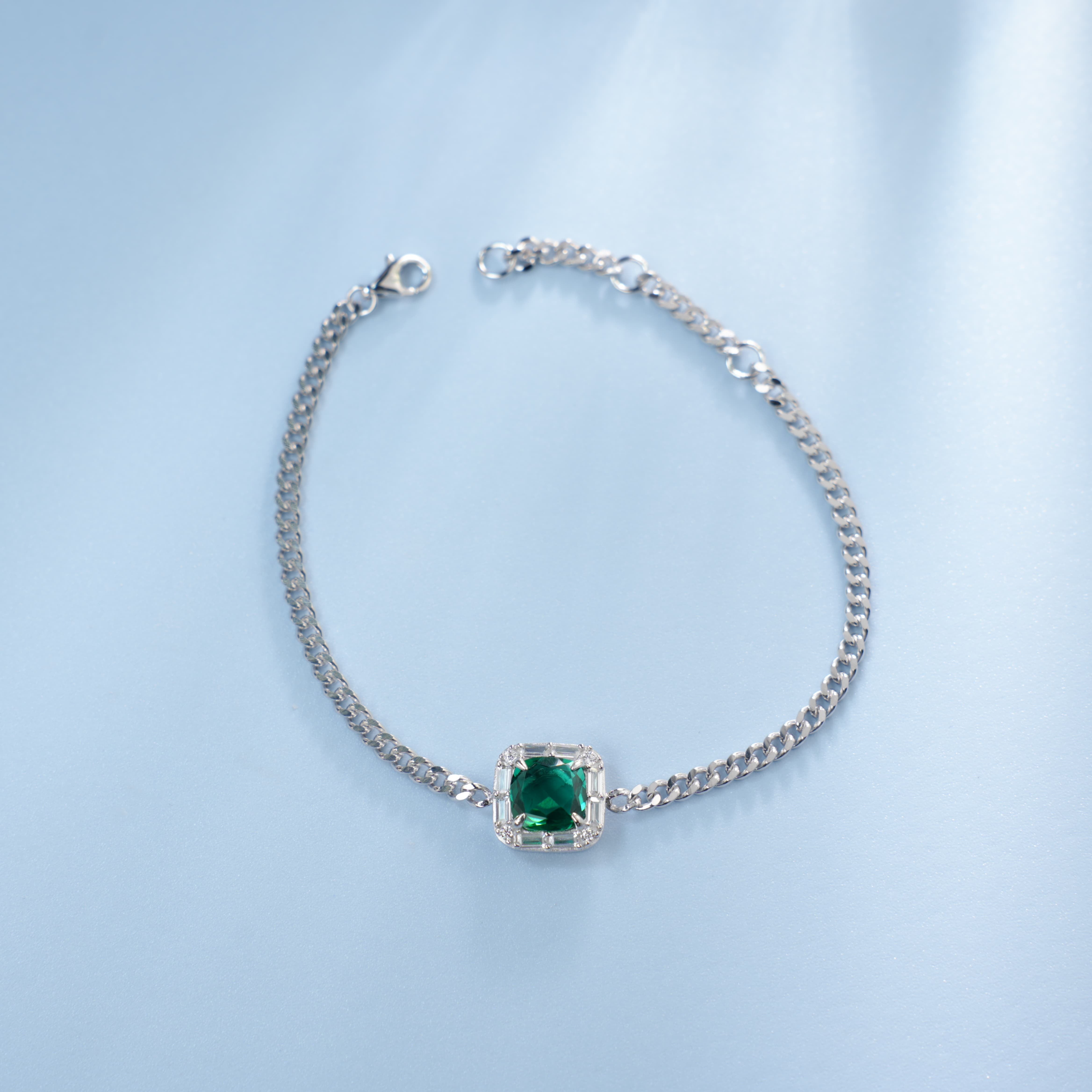 Lab-Grown Emerald - Square Emerald Diamond-Set Chunky Chain Bracelet