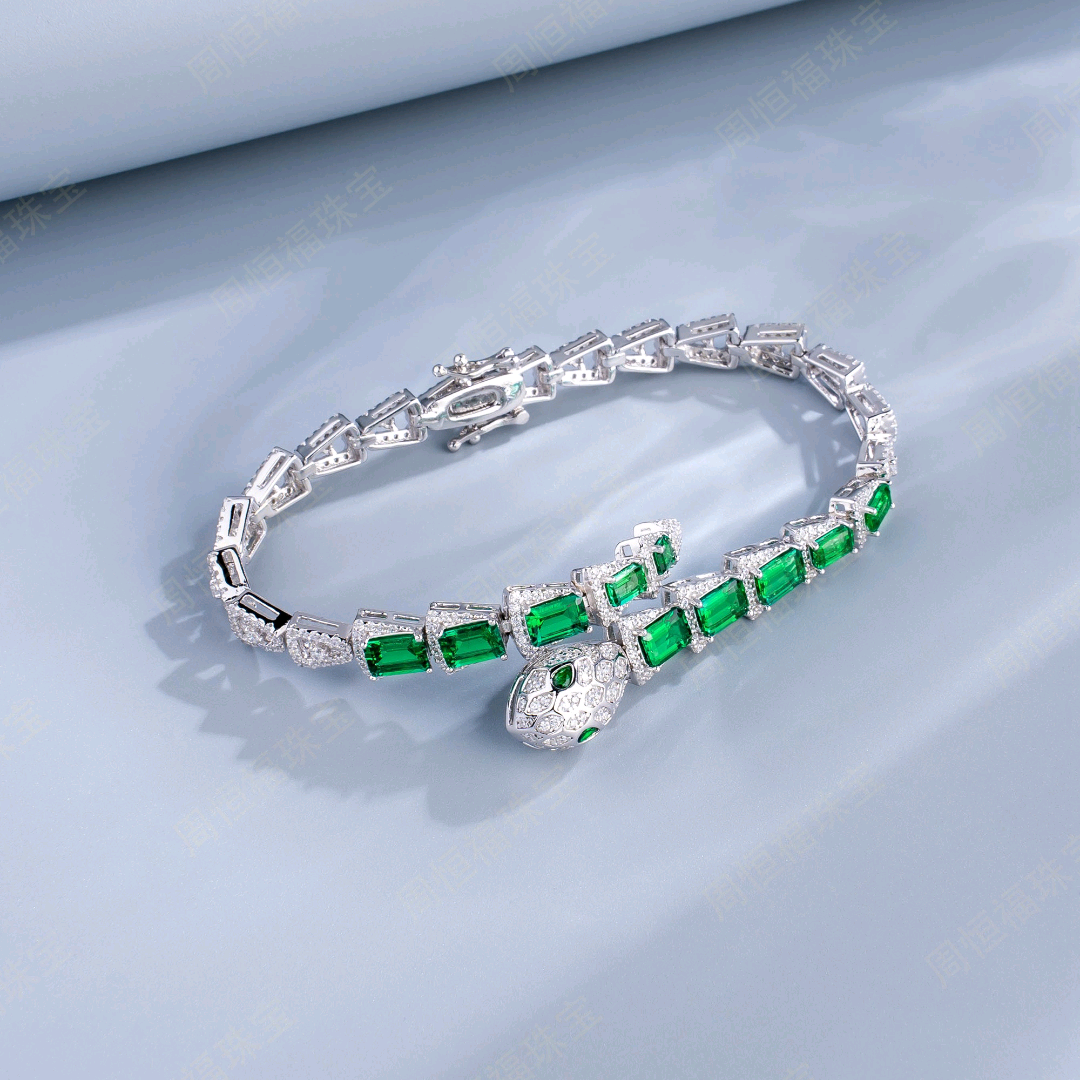 Lab-Grown Emerald - Spirit Serpent Emerald-Scale Luxury Bracelet