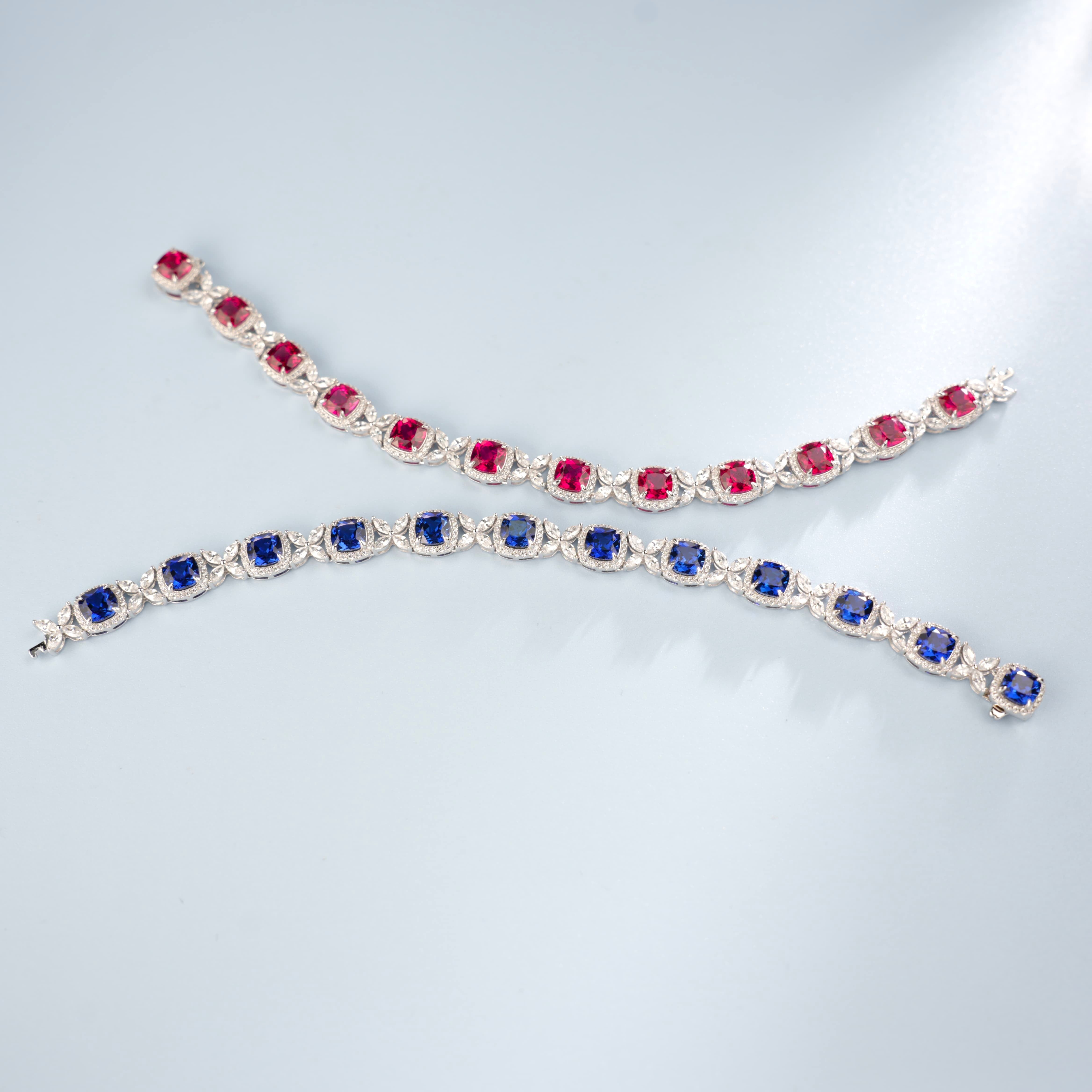 Lab-Grown Ruby - Crimson Diamond Cluster Luxury Bracelet