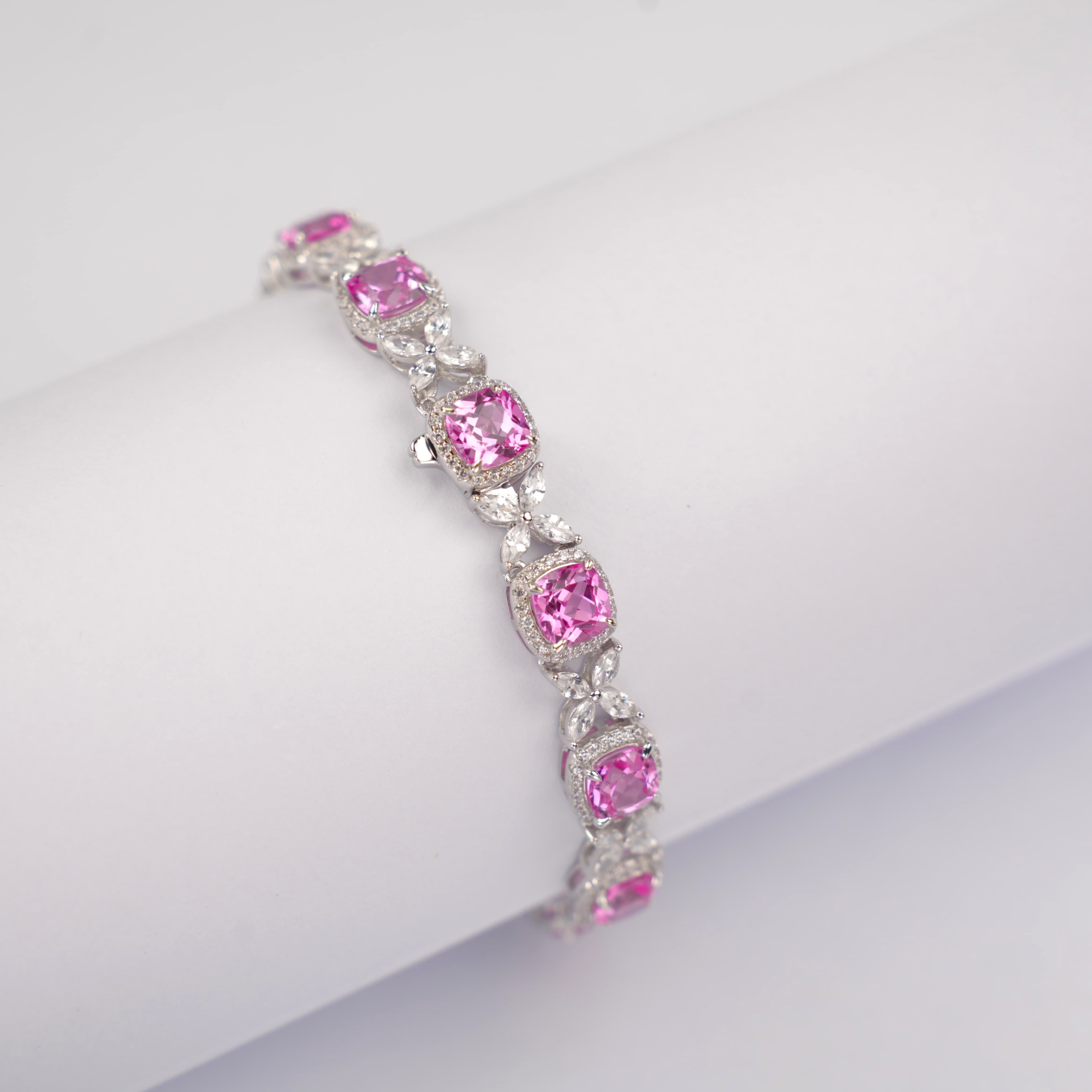 Lab-Grown Ruby - Crimson Diamond Cluster Luxury Bracelet