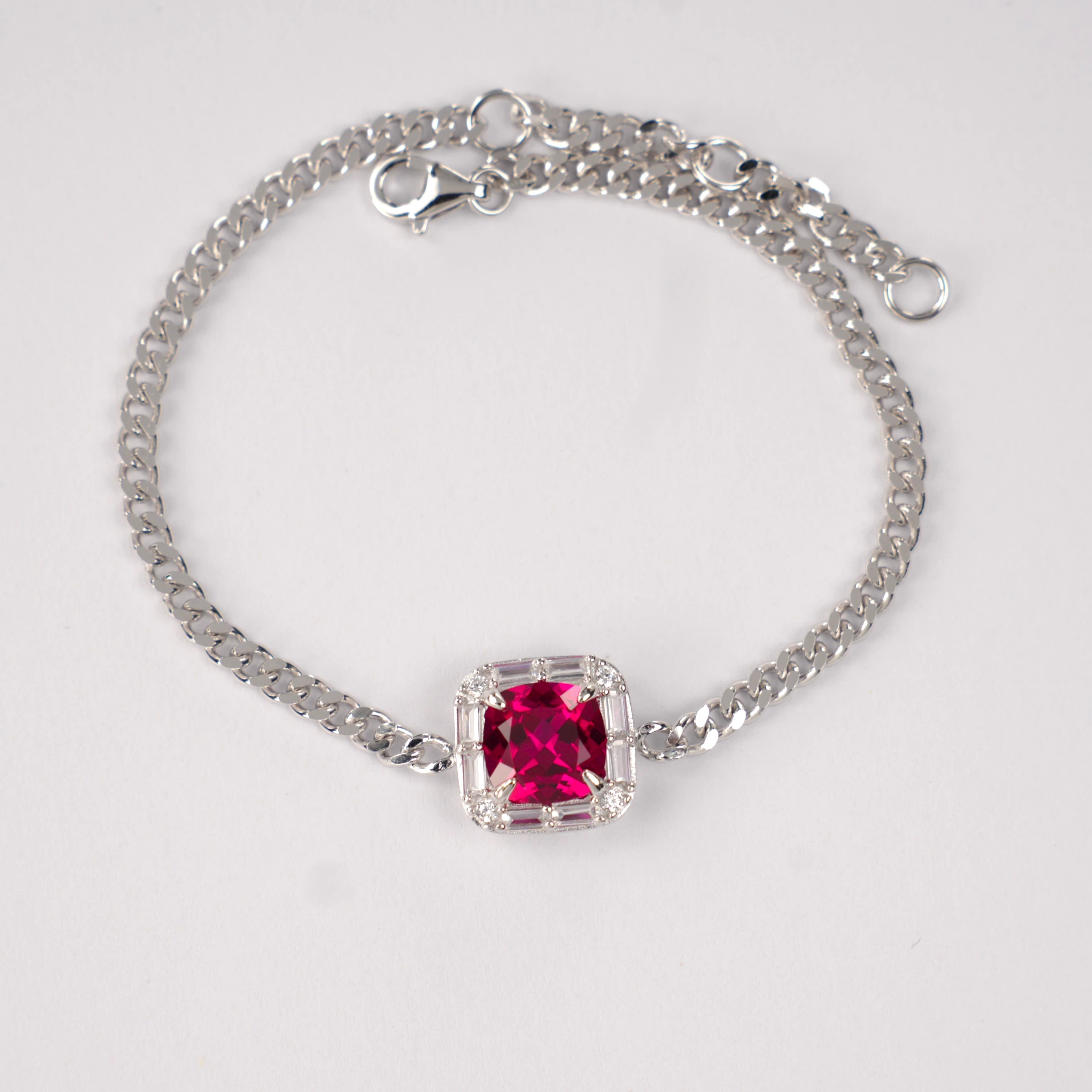 Lab-Grown Ruby - Square Crimson Diamond-Set Chunky Chain Bracelet