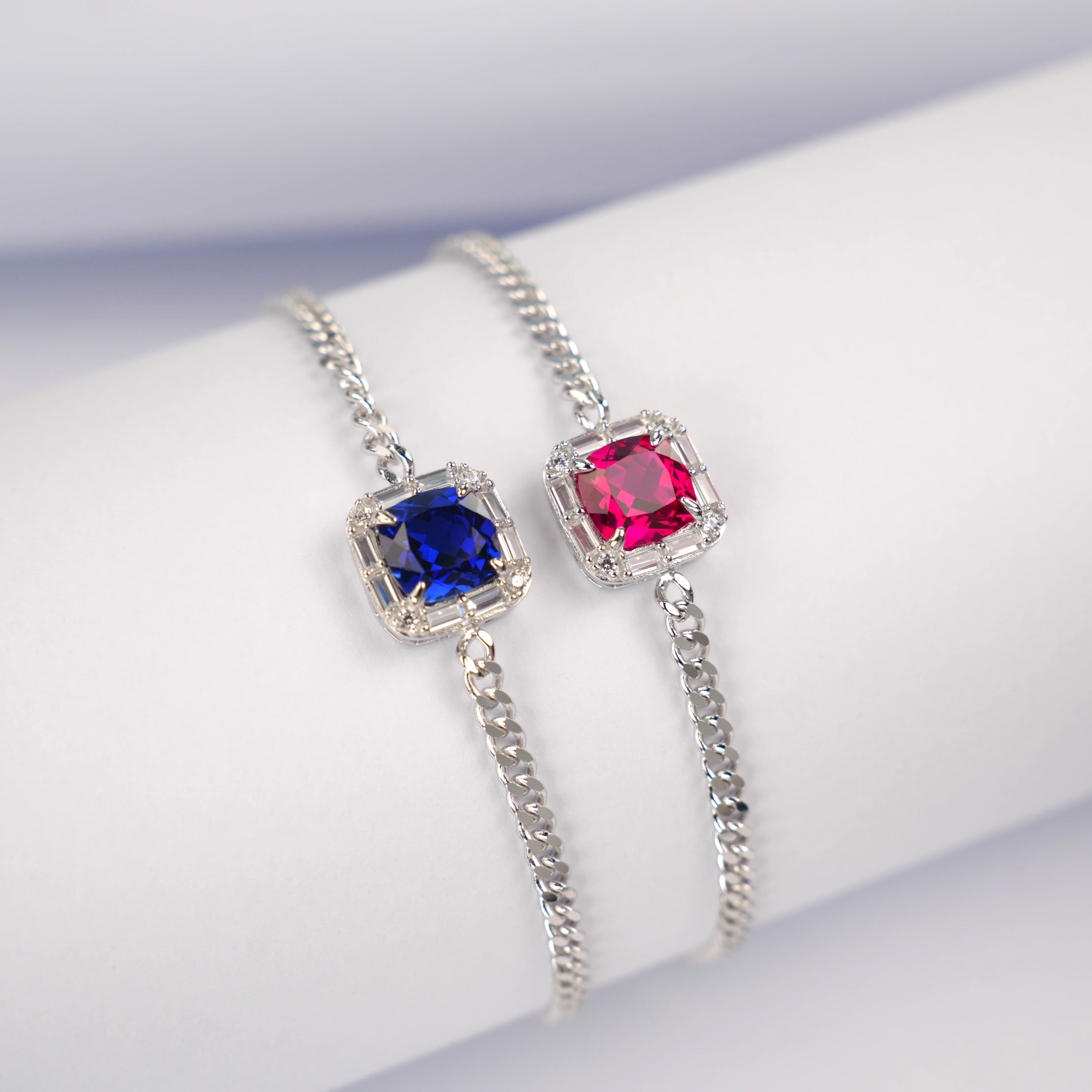 Lab-Grown Ruby - Square Crimson Diamond-Set Chunky Chain Bracelet