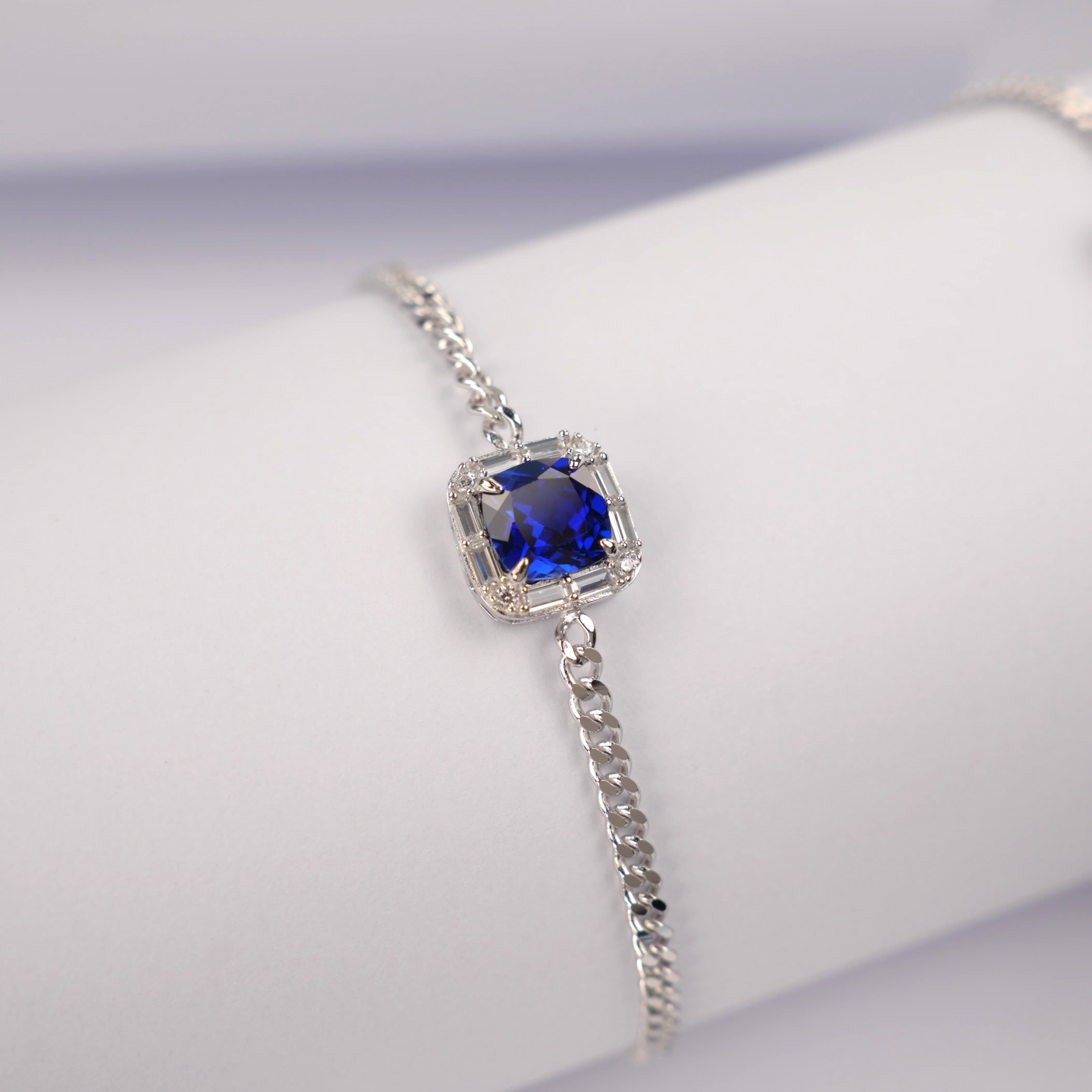 Lab-Grown Ruby - Square Crimson Diamond-Set Chunky Chain Bracelet