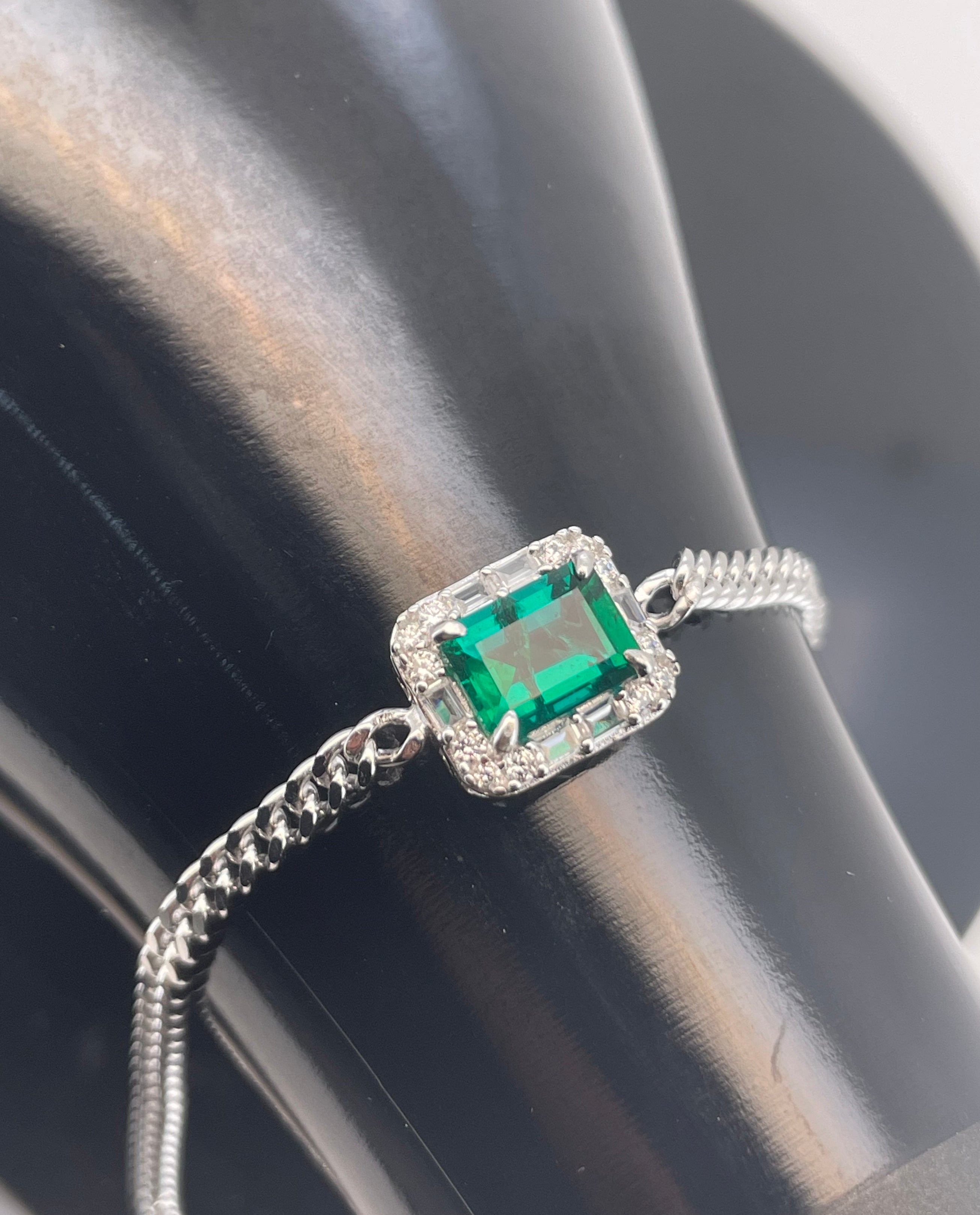 Lab-Grown Emerald - Square Emerald Diamond-Set Cuban Link Bracelet