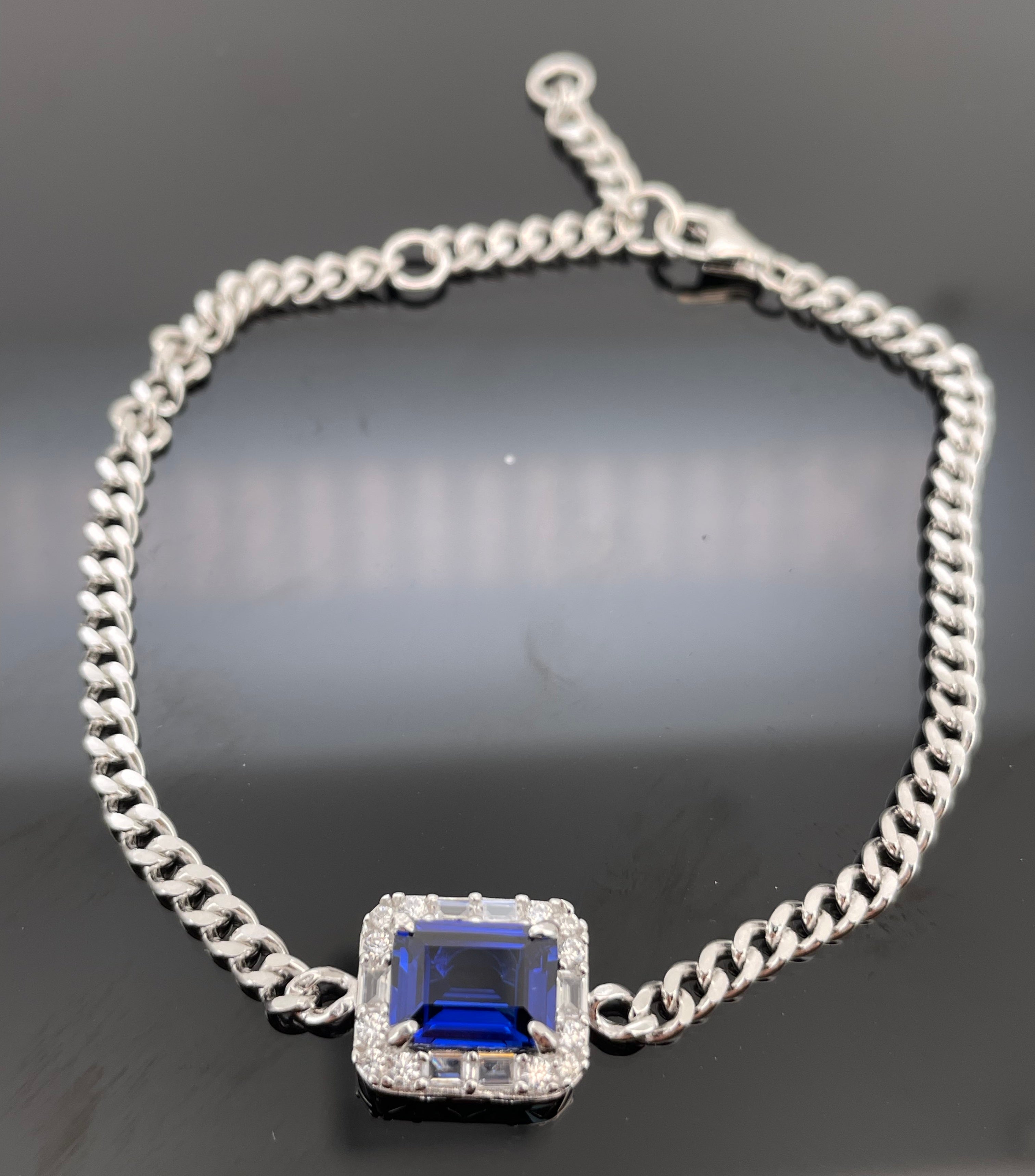 Lab-Grown Emerald - Square Emerald Diamond-Set Cuban Link Bracelet