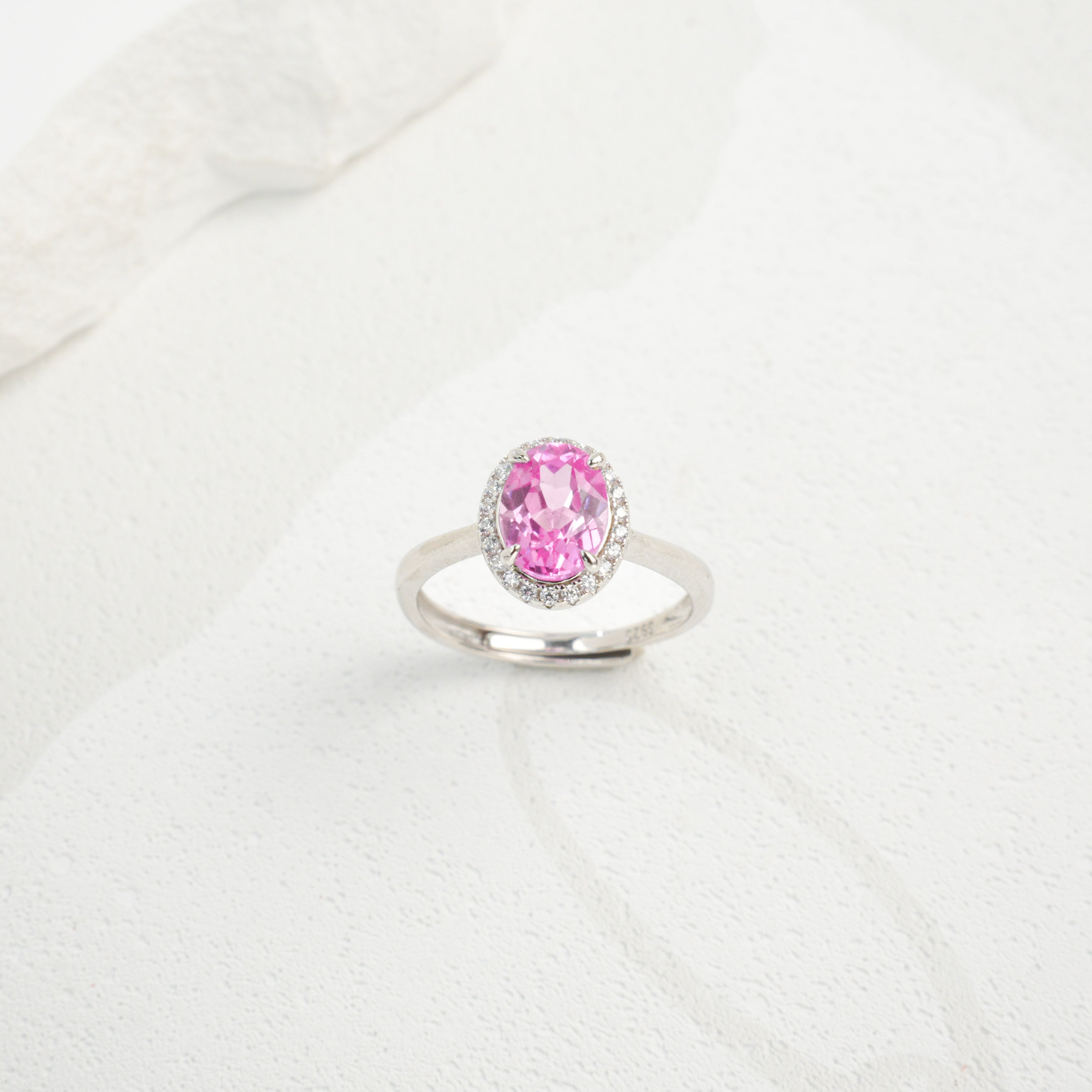 Lab-Grown Padparadscha - Pink Oval Diamond-Halo Soft Ring
