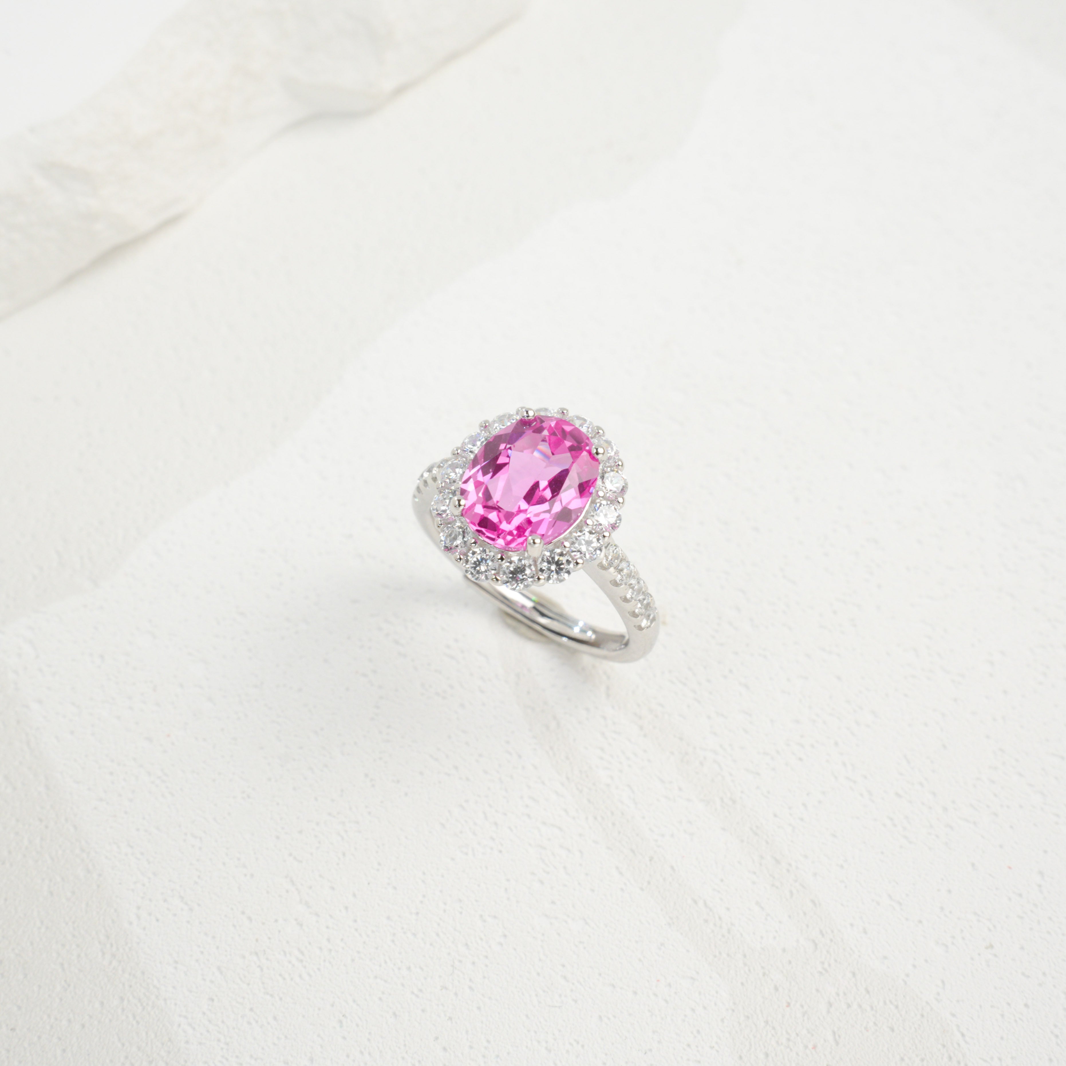 Lab-Grown Padparadscha - Pink Oval Diamond-Halo Soft Ring