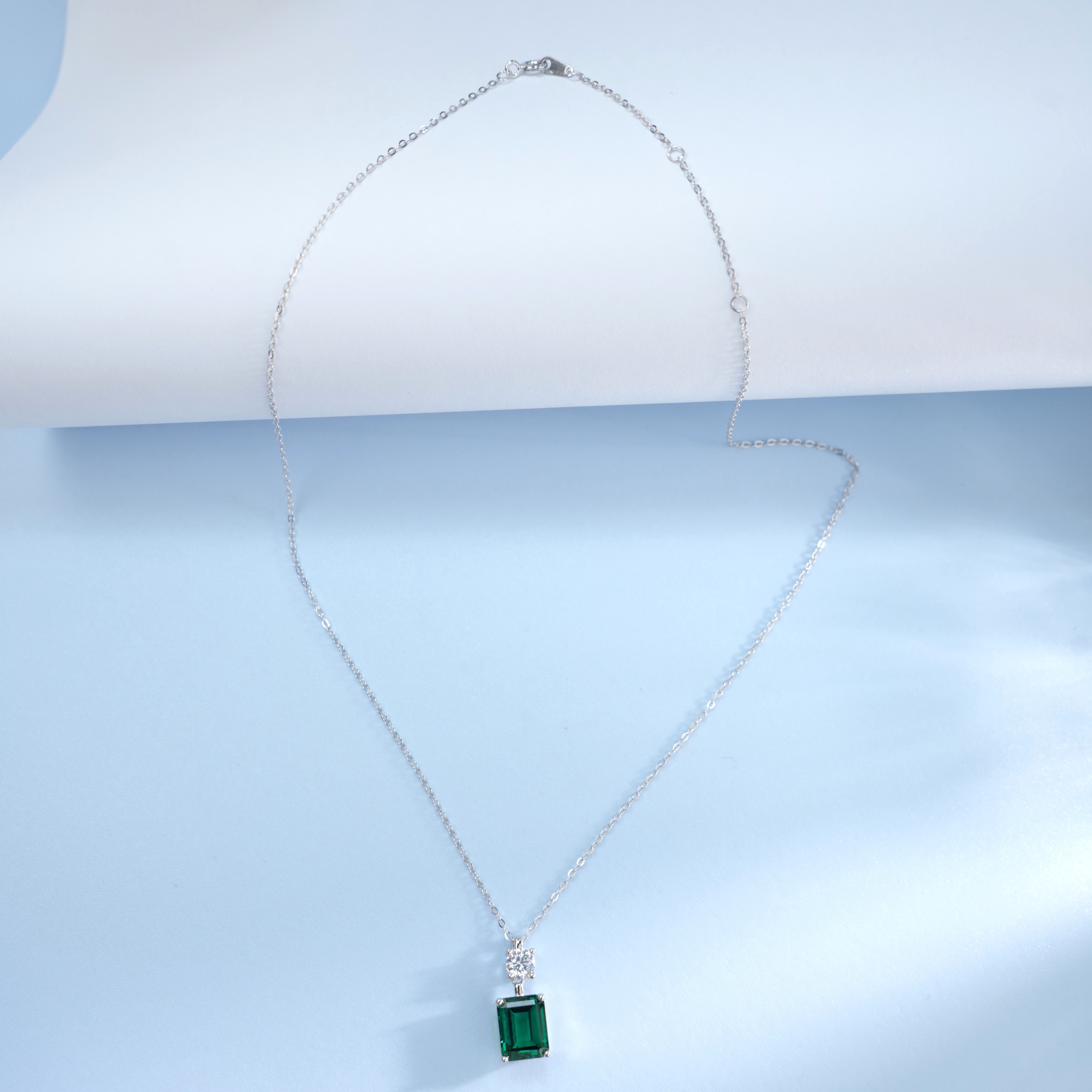 Lab-Grown Emerald - Emerald & Diamond Dual-Center Pendant