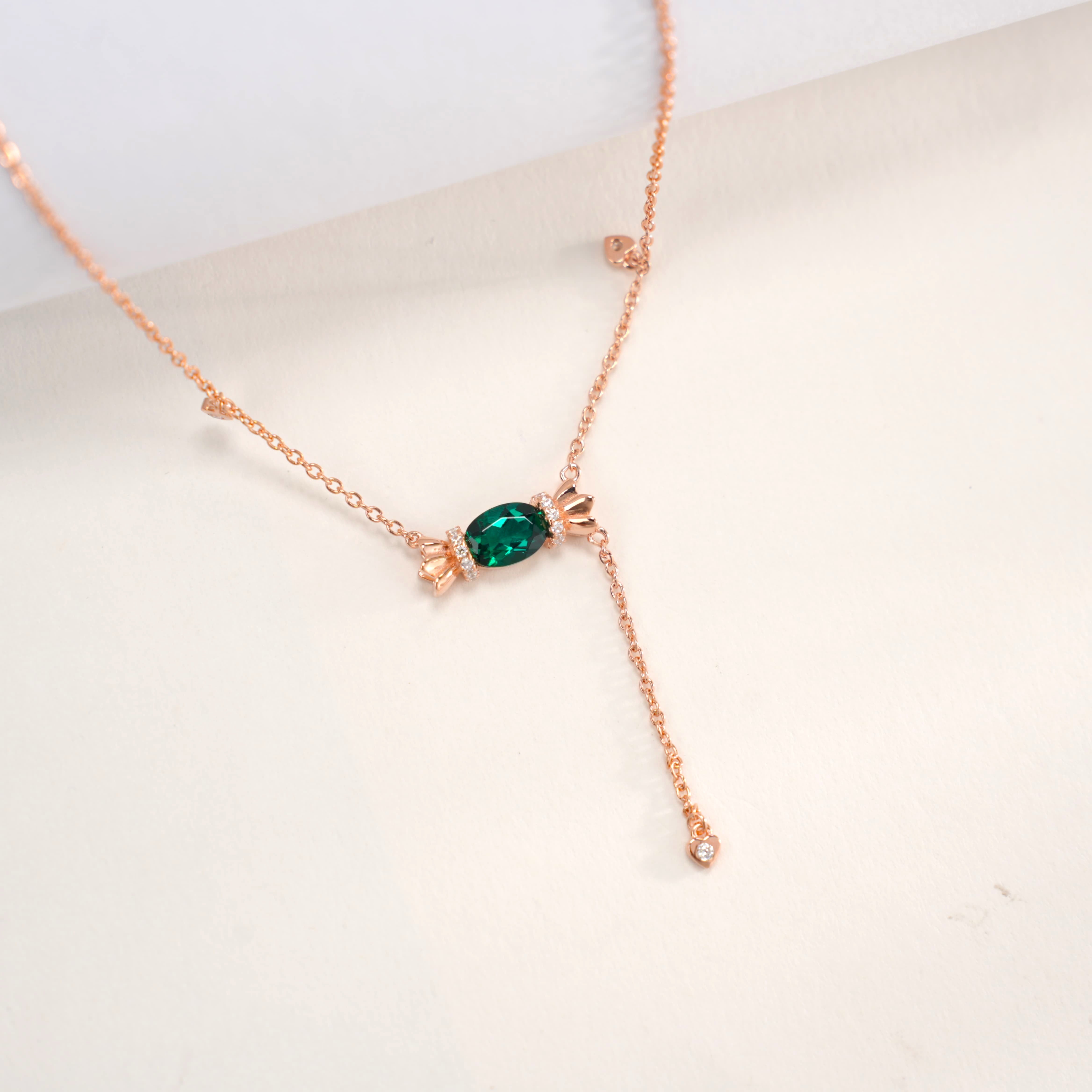 Lab-Grown Emerald - Emerald Melody Tassel Adjustable Necklace