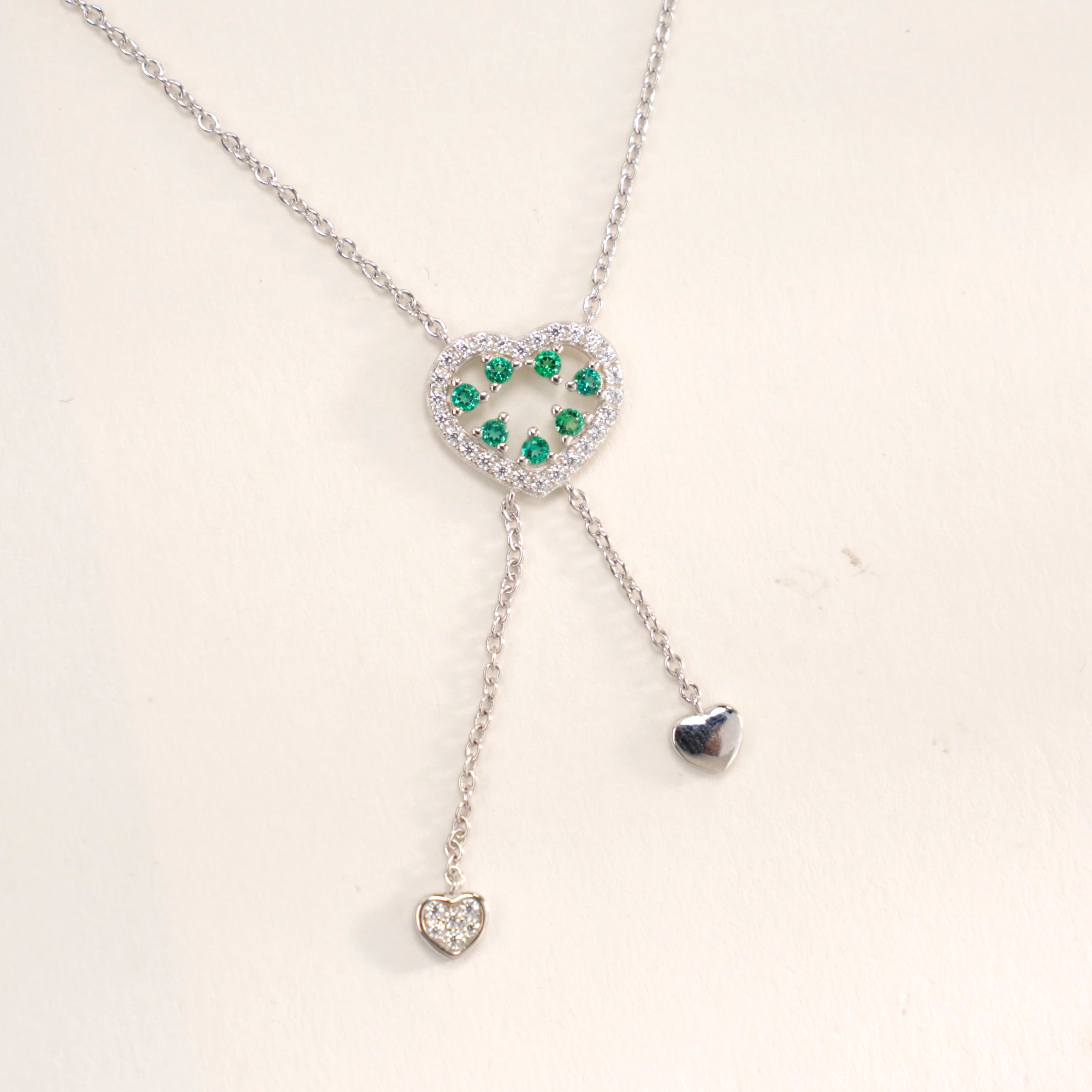 Lab-Grown Emerald - Emerald Heart Tassel Dual-Pendant Necklace