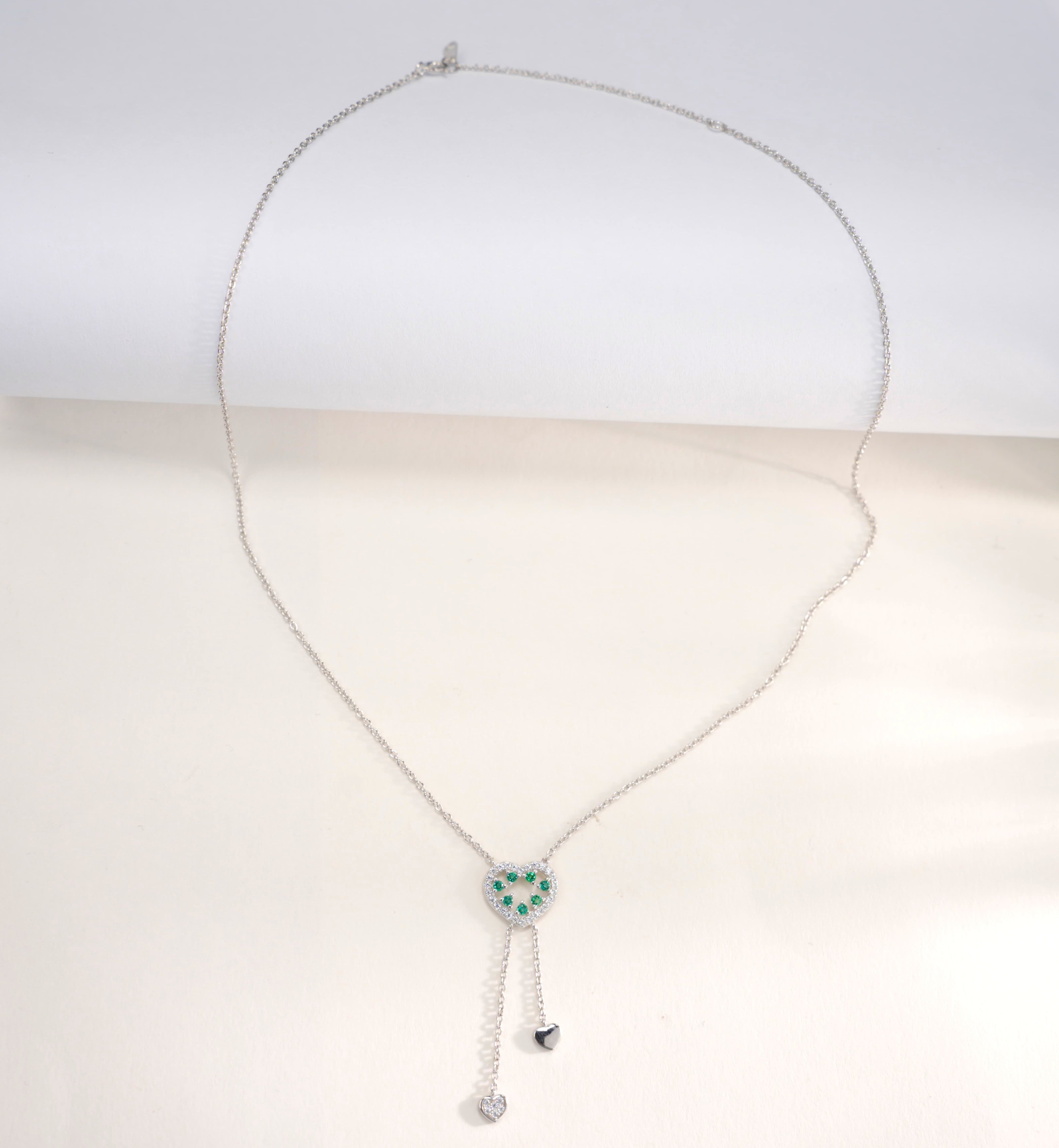 Lab-Grown Emerald - Emerald Heart Tassel Dual-Pendant Necklace