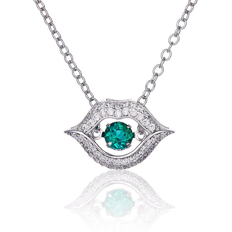 Lab-Grown Emerald - Emerald Eye Diamond-Encrusted Red Lip Pendant