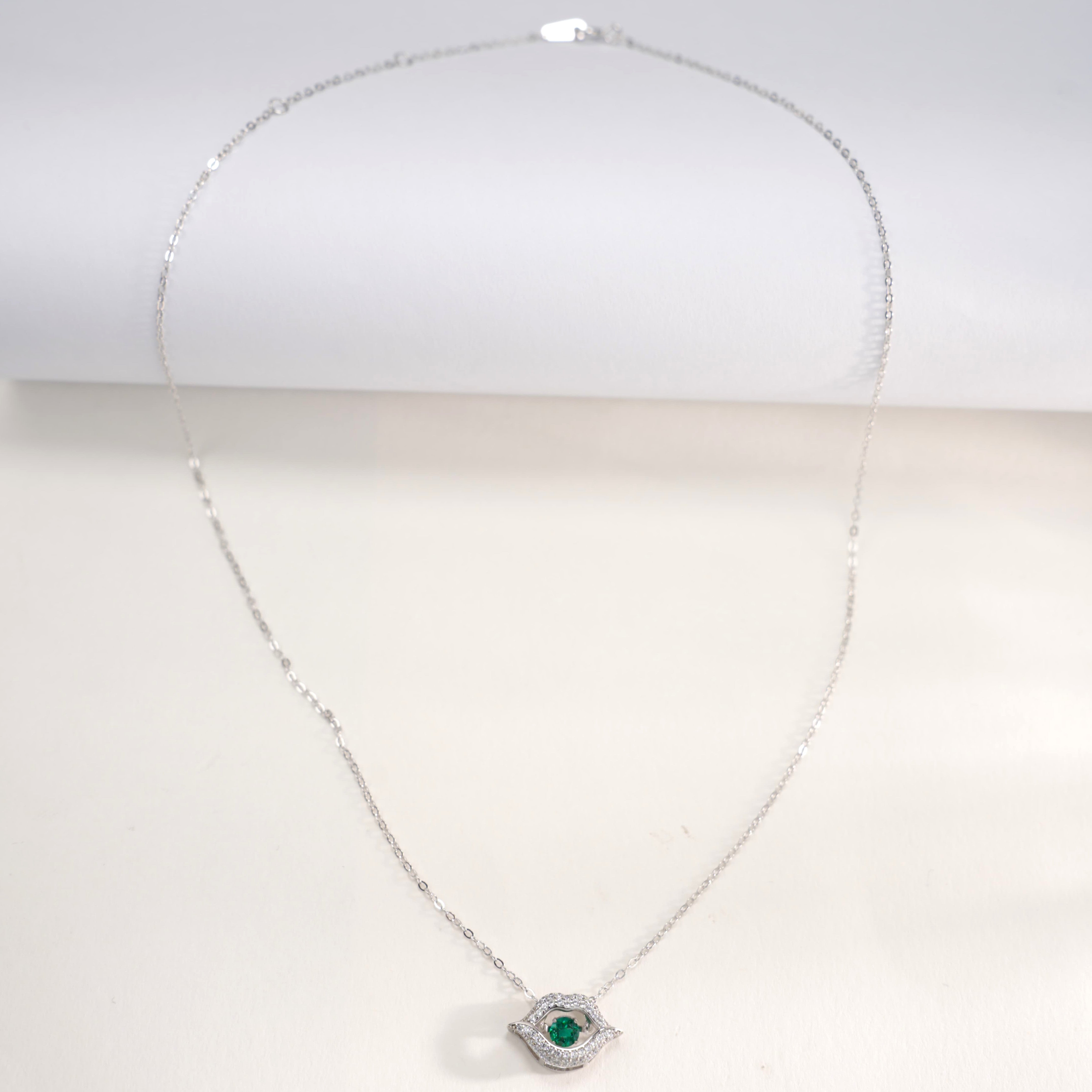 Lab-Grown Emerald - Emerald Eye Diamond-Encrusted Red Lip Pendant