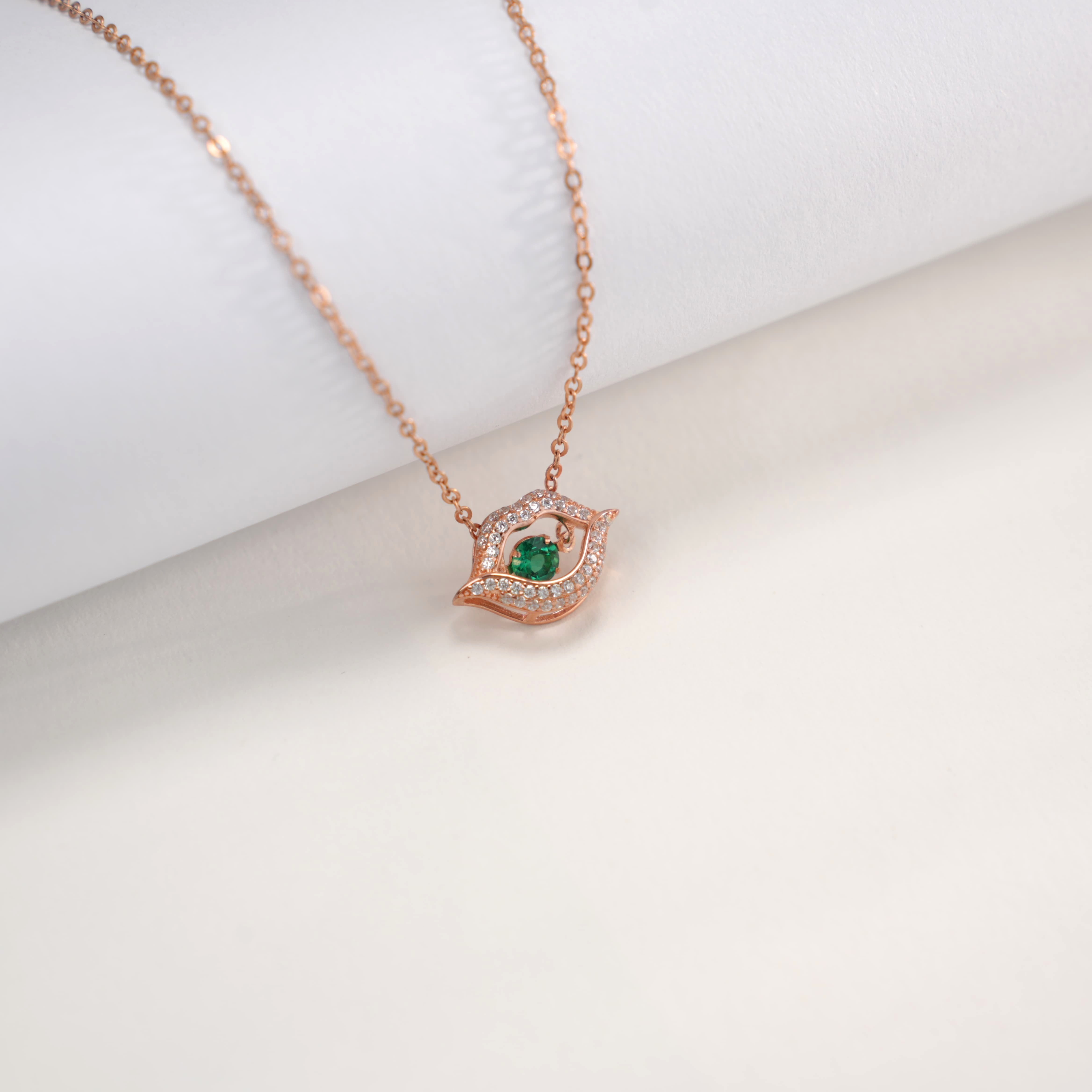 Lab-Grown Emerald - Emerald Eye Diamond-Encrusted Red Lip Pendant
