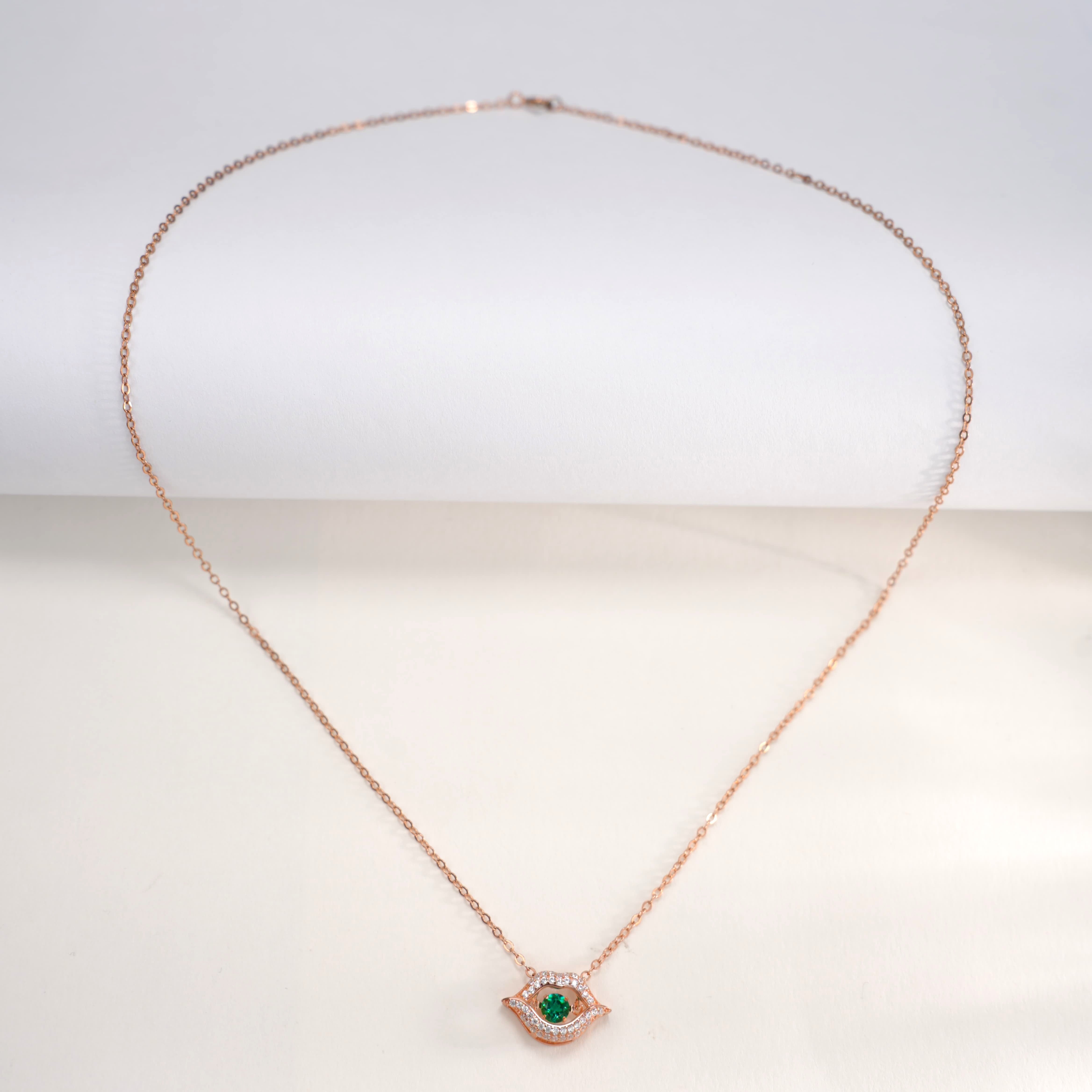 Lab-Grown Emerald - Emerald Eye Diamond-Encrusted Red Lip Pendant