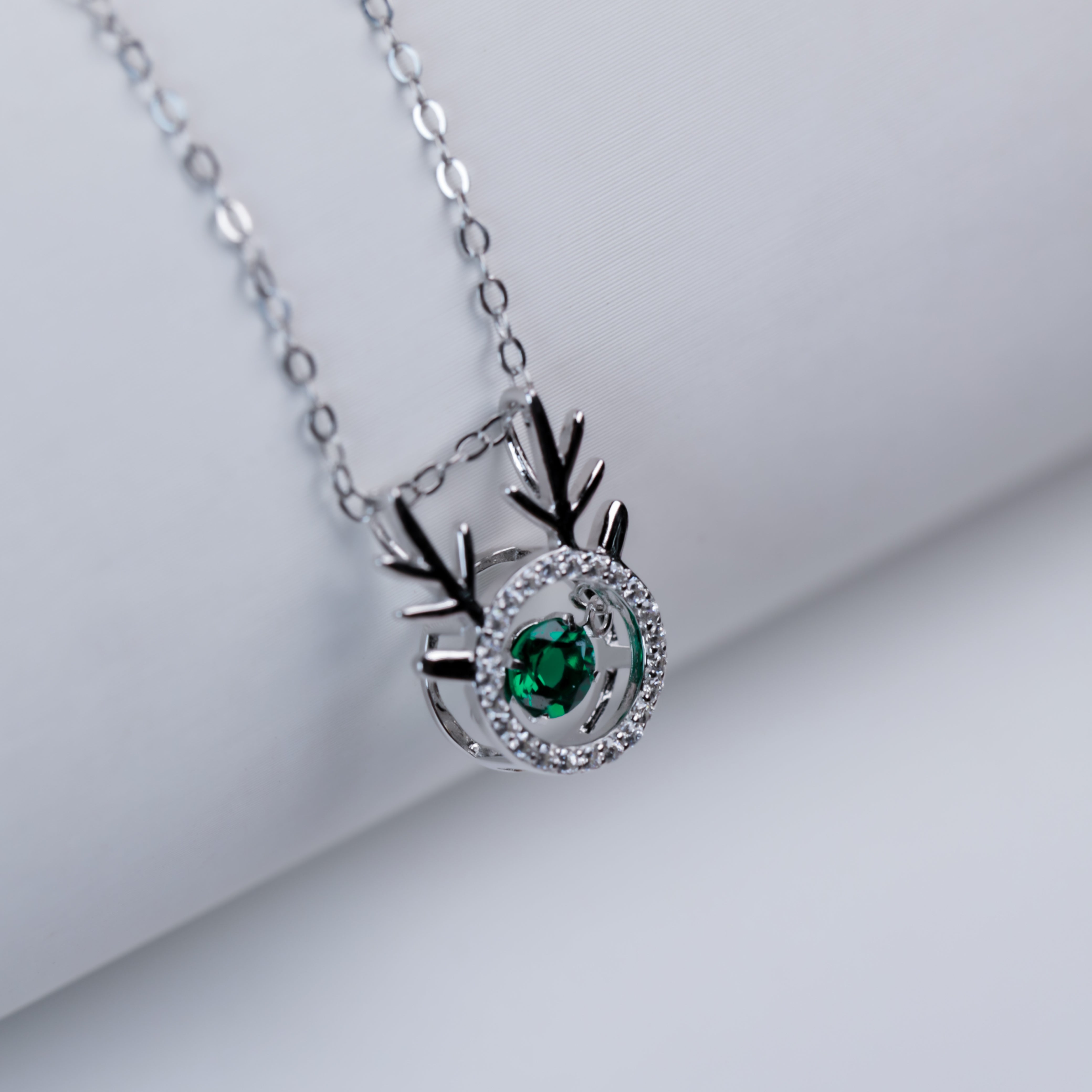 Lab-Grown Emerald - Spirit Deer Emerald Diamond Floating Pendant