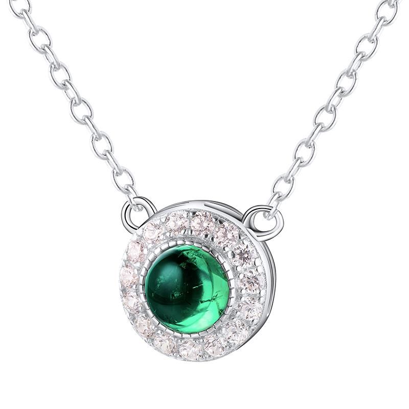Lab-Grown Emerald - Emerald Hoop Diamond-Halo Round Disc Pendant