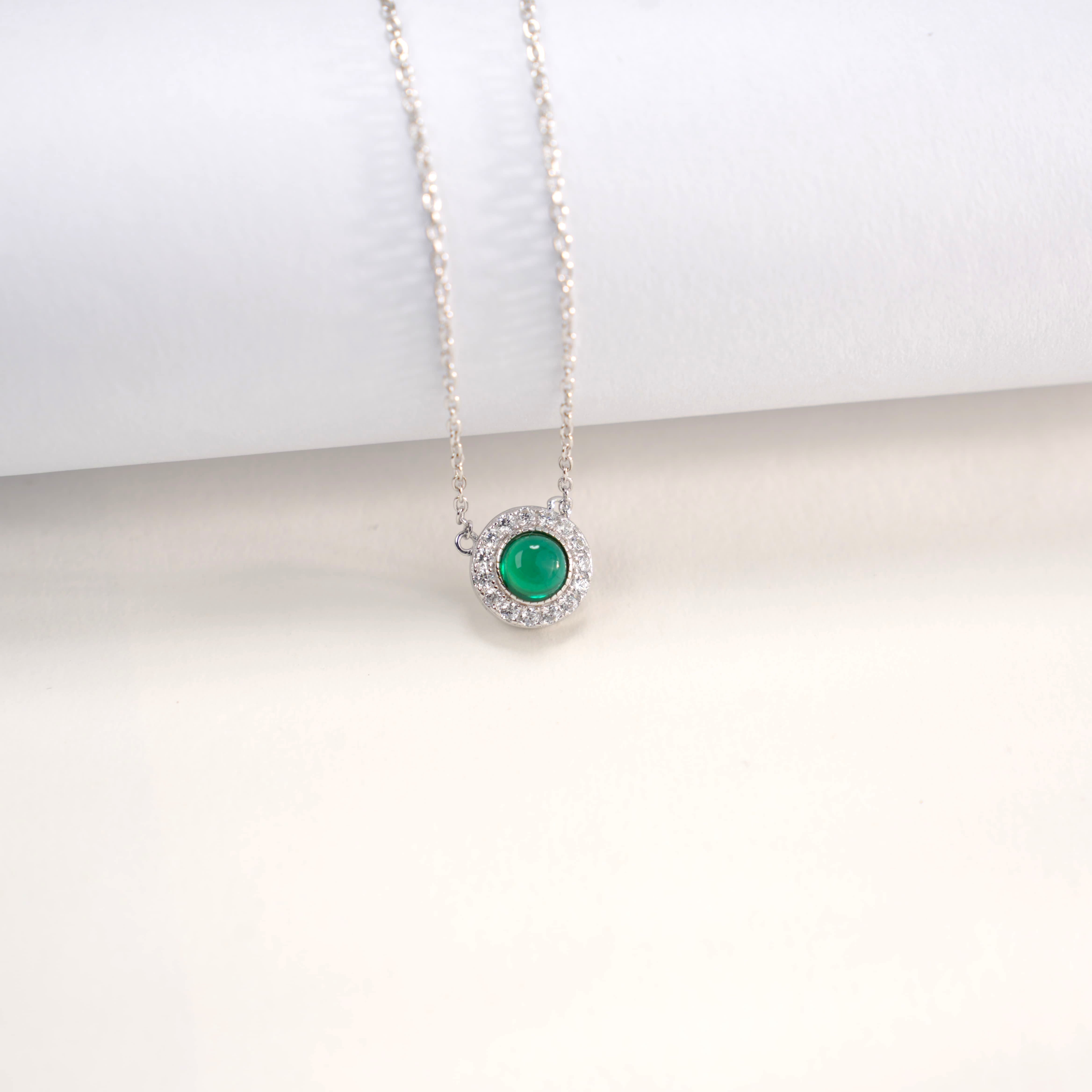 Lab-Grown Emerald - Emerald Hoop Diamond-Halo Round Disc Pendant