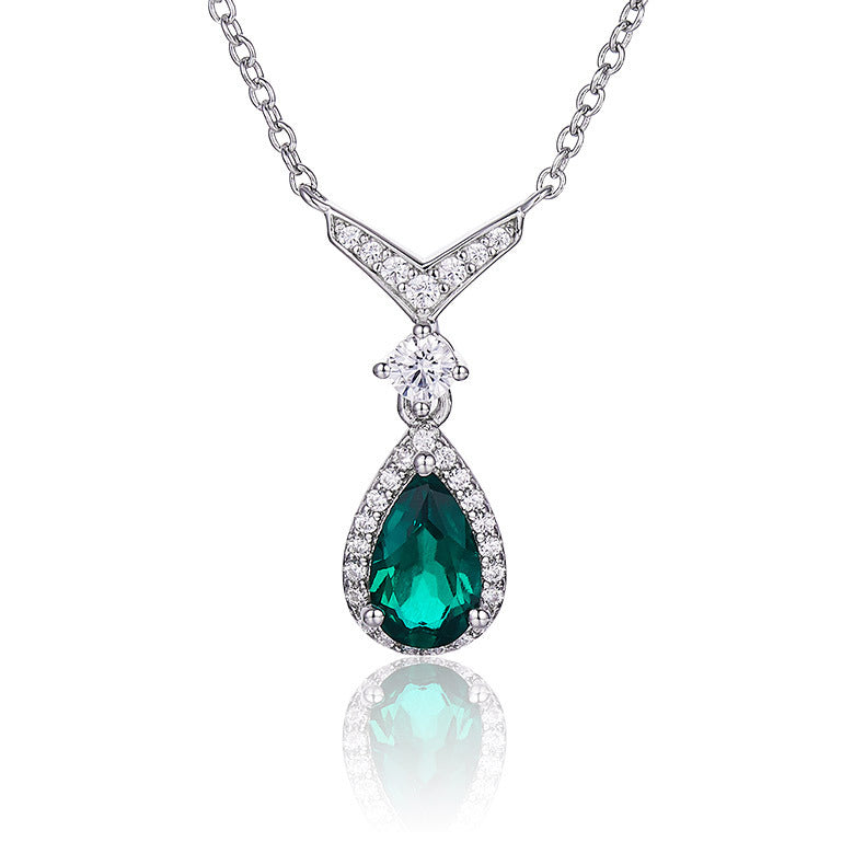 Lab-Grown Emerald - Emerald Dew Diamond-Halo Teardrop Pendant