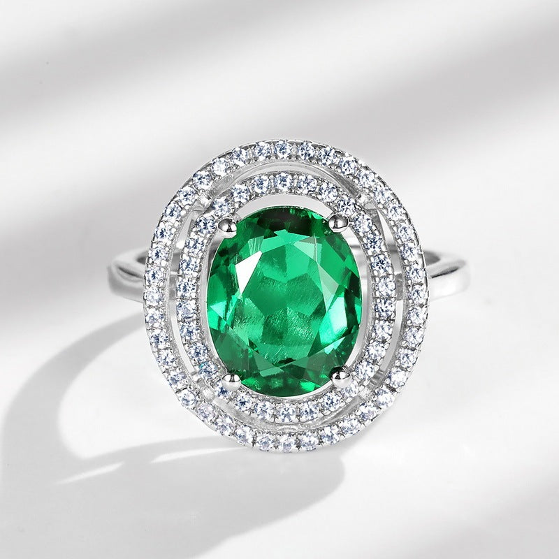 Lab-Grown Emerald - Emerald Halo Double-Halo Oval Diamond Ring